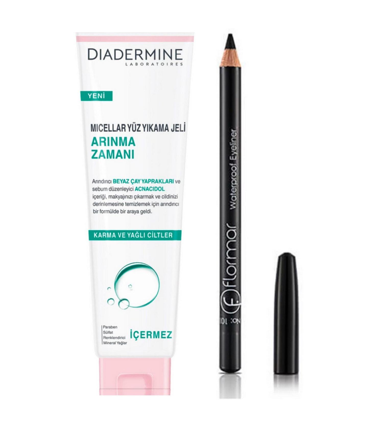 Diadermine Cleansing Time Face Wash Gel and Flormar Eye Pencil Black Eyeliner