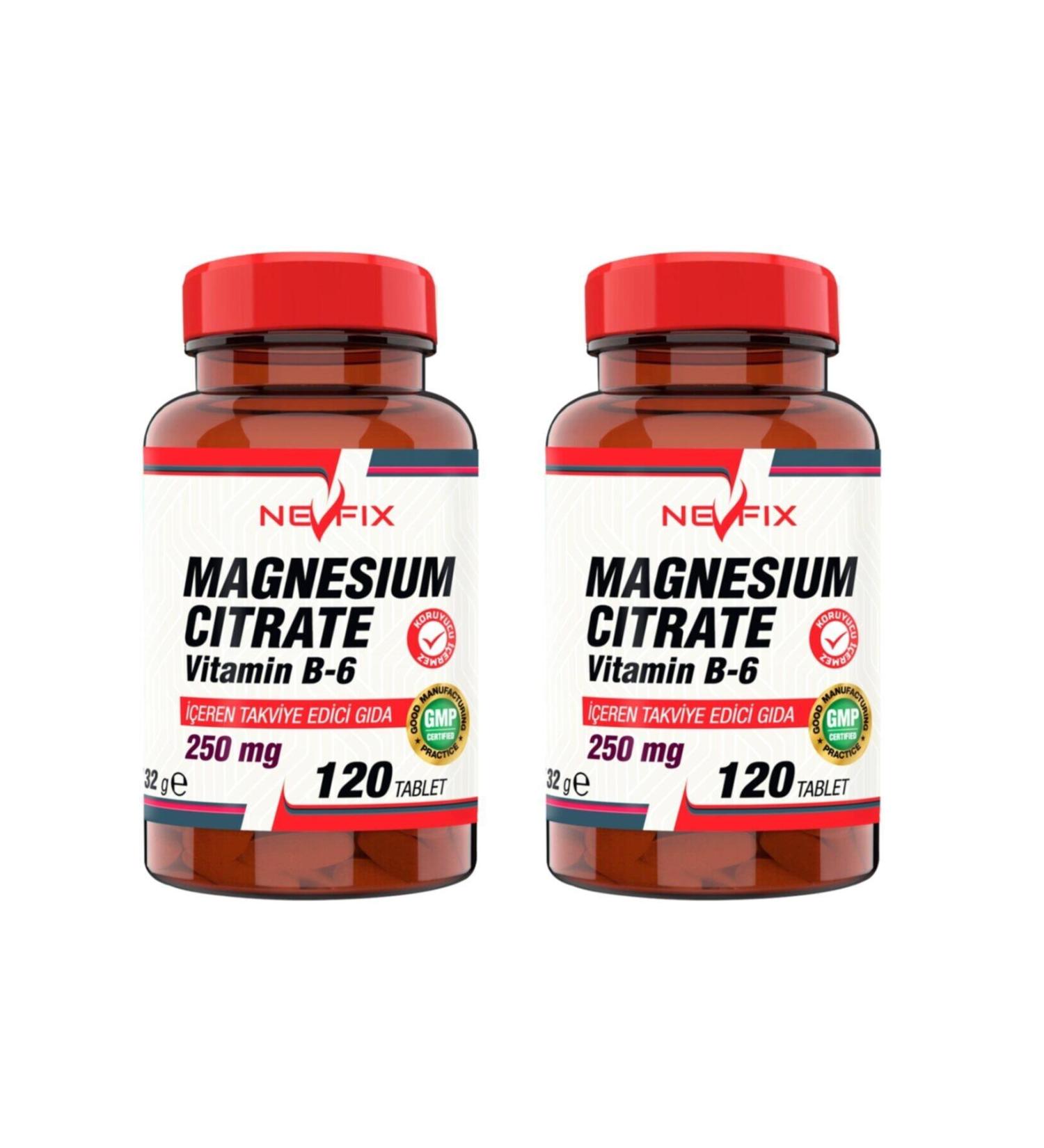 Nevfix Magnesium Citrate Magnesium Citrate 250 Mg Vitamin B6 10 Mg 120 Tablets