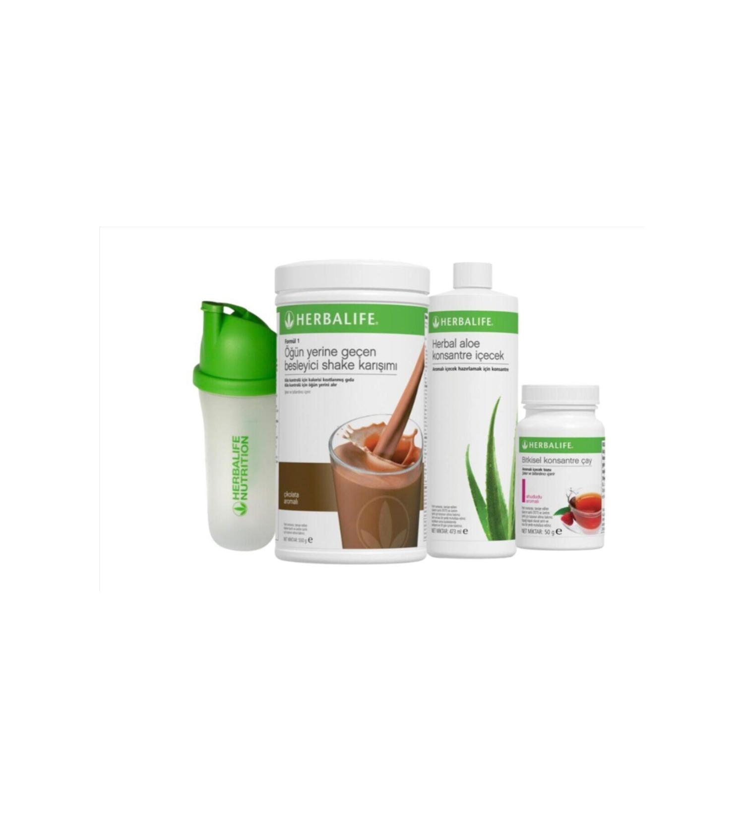 Herbalife Starter Kit 1 Piece Chocolate Shake 1 Piece Aloe Vera 1 Piece Raspberry Tea 50 gr 1 Piece Shaker