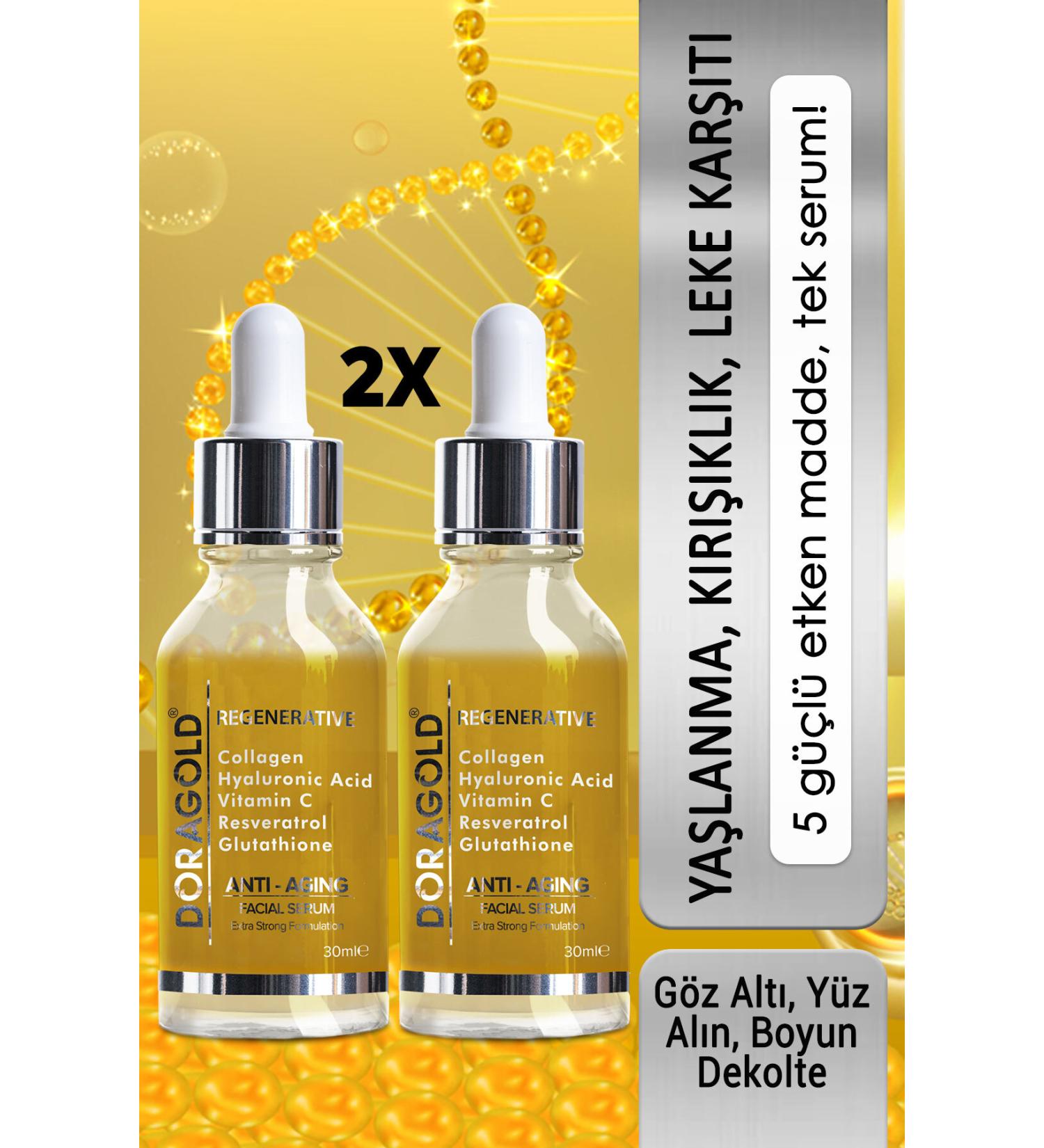 Doragold Anti-Aging Anti-Wrinkle Anti-Spot Resveratrol Glutathione Vitamin C Hyaluronic Acid Collagen Serum 2 Pack - Buy Online on GoSupps.com