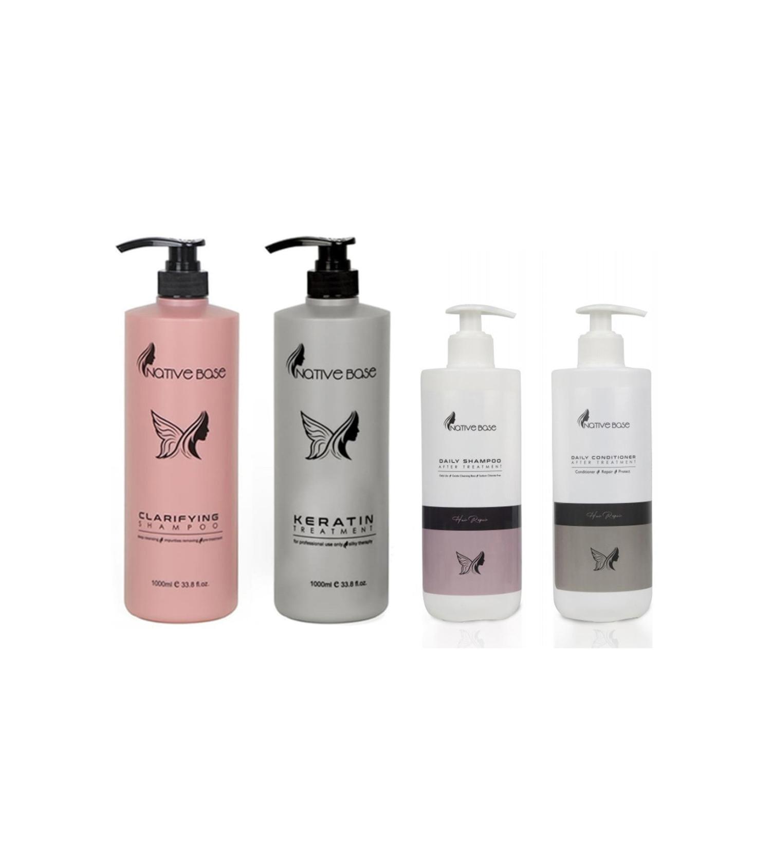 Native Base Keratin Care and Daily Shampoo Hair Conditioner Set of 4