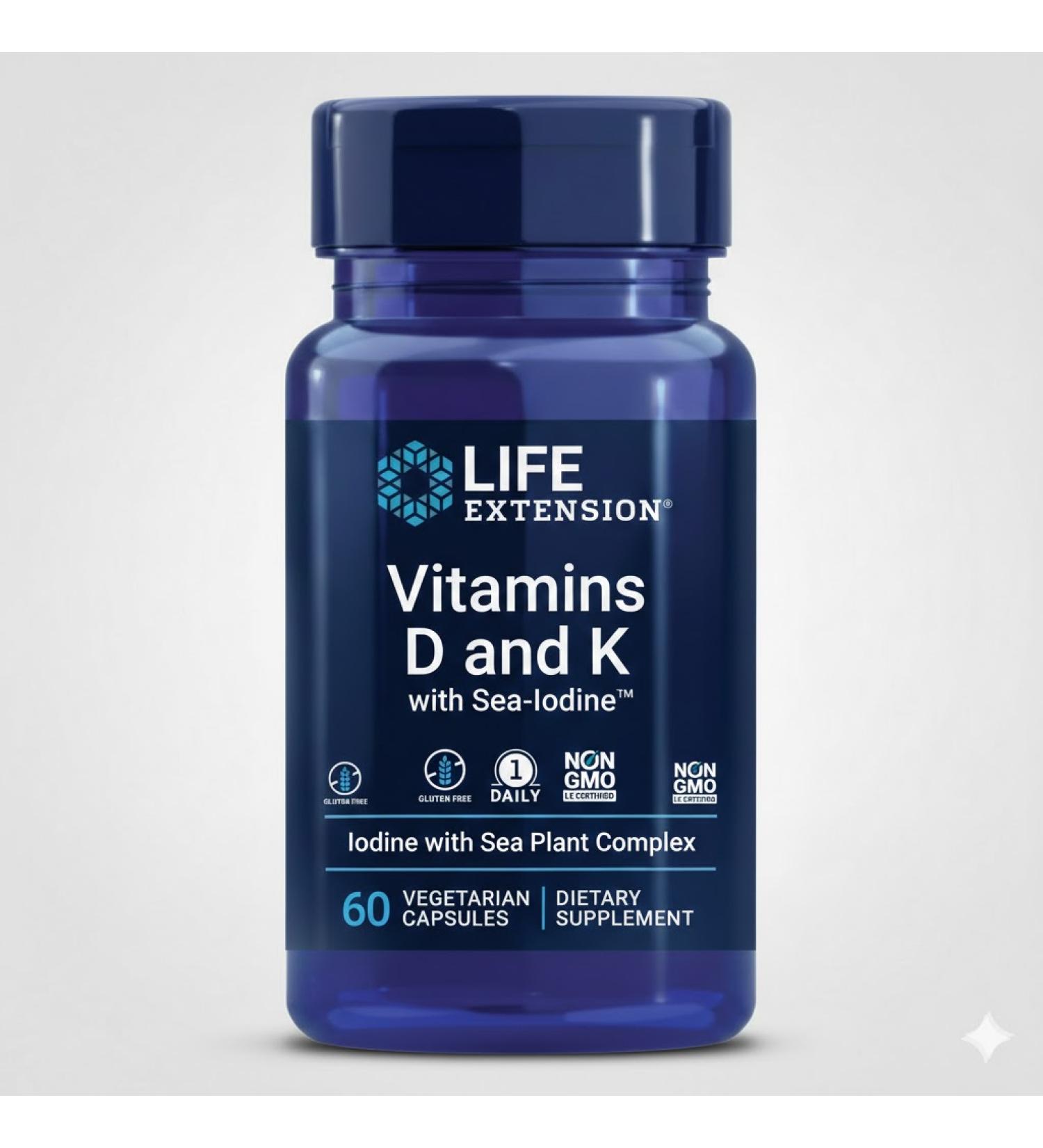 Life Extension Vitamins D & K with Sea-Iodine | 60 Capsules for Optimal Health - Buy Online on GoSupps.com