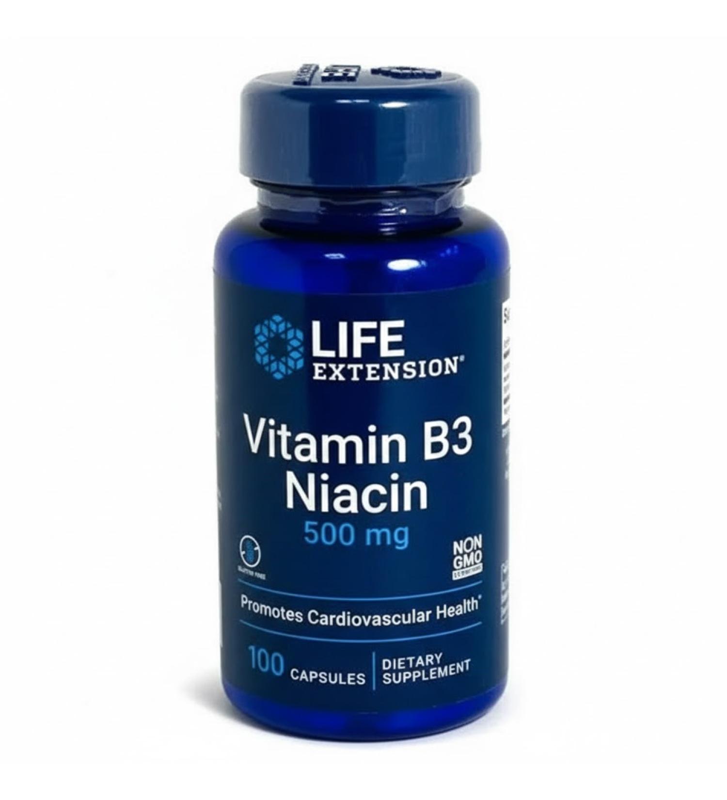 Life Extension Vitamin B3 Niacin 500 mg 100 Capsules