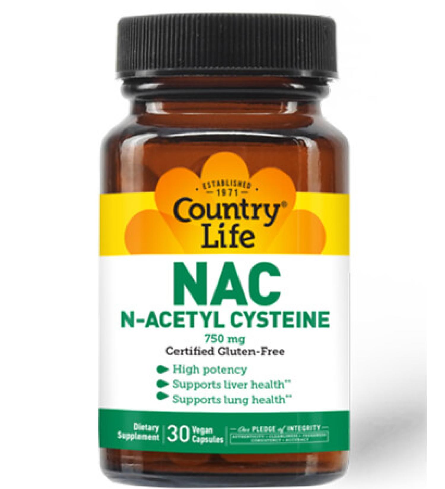 Country Life NAC N-Acetyl Cysteine 750 mg 30 Vegetarian Capsules