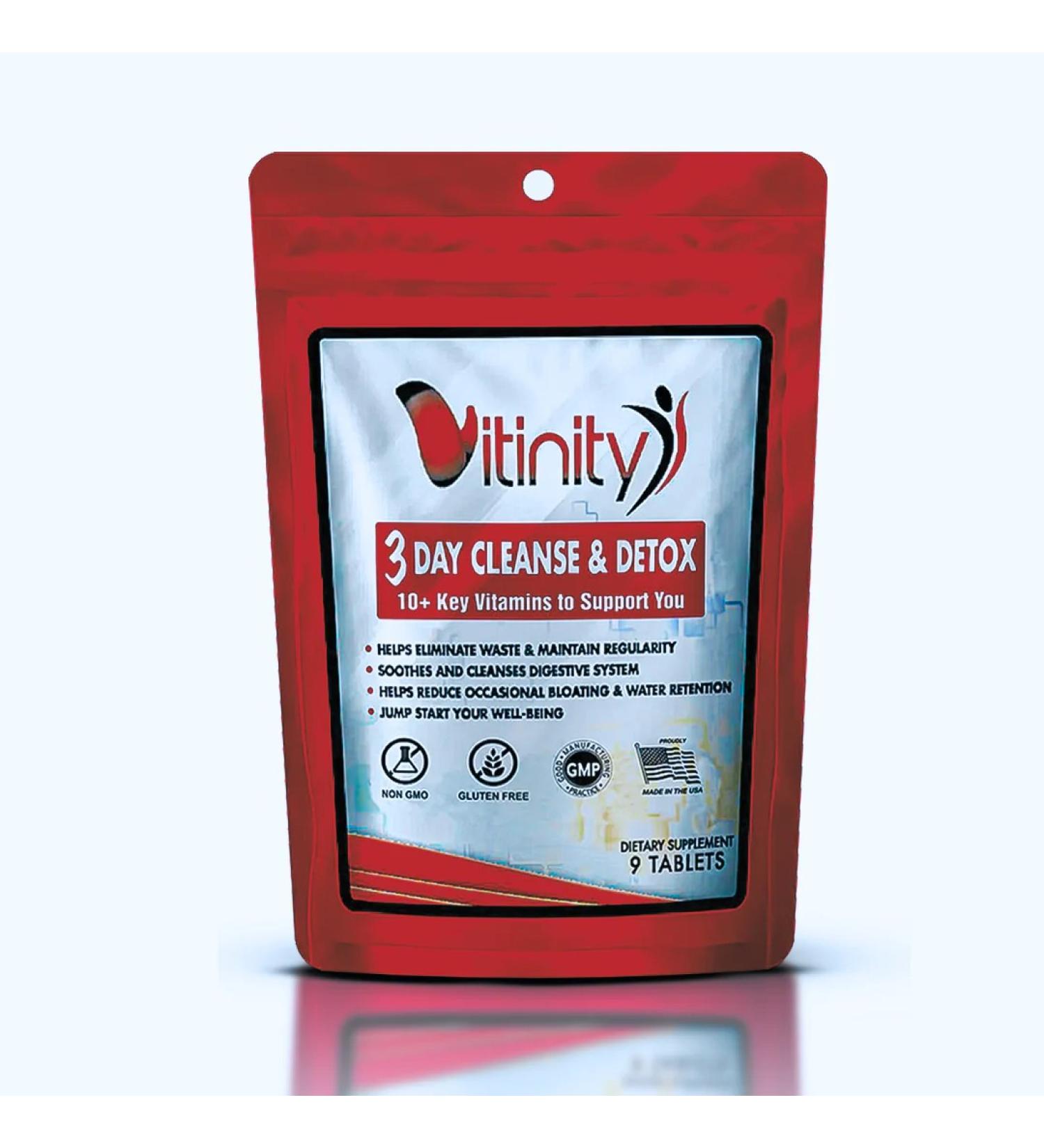 VITINITY 3 Day Detox Pills - Natural Whole Body Cleanse for Digestive Health - Herbal Supplement with Apple Cider Vinegar & Cayenne - Weight Bloating Constipation Relief - Buy Online on GoSupps.com