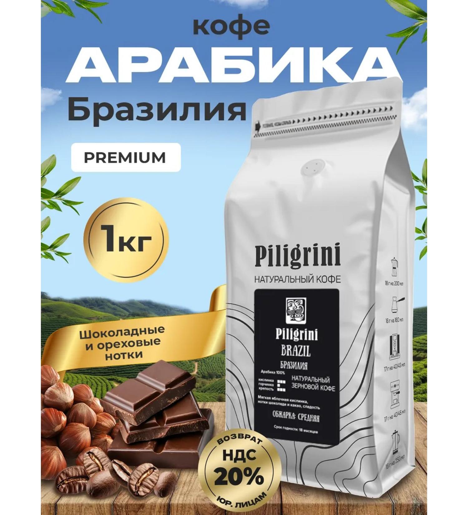 PiligrinPiligrini Brazil Arabica 100% coffee in grains - Buy Online on GoSupps.com