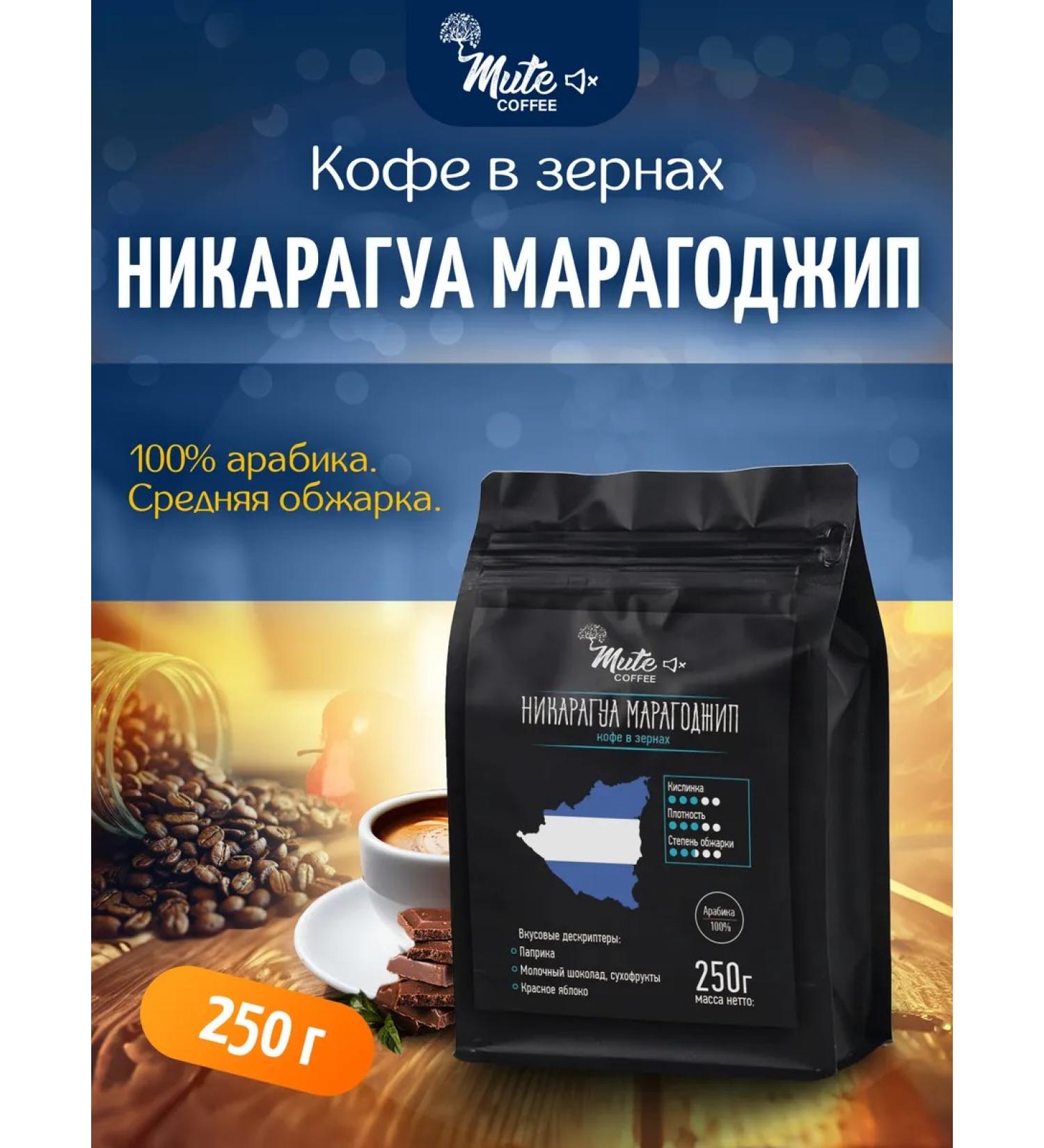 MUTE COFFEE Coffee in the grains of Nicaragua Maragojip 250 g - Buy Online on GoSupps.com