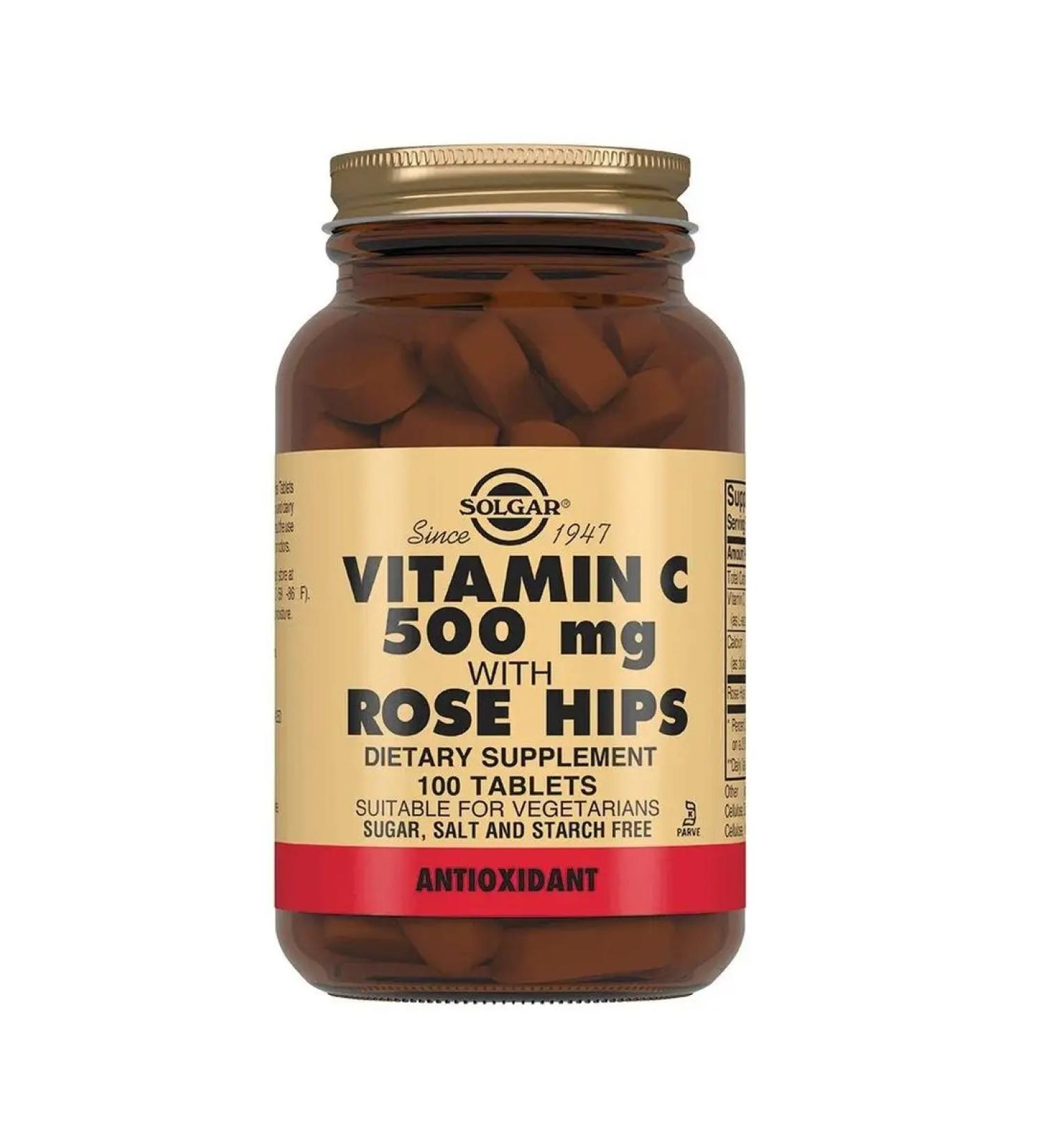 SOLGAR Vitamin C tablets and rose hips 500 mg 100 pcs - Buy Online on GoSupps.com