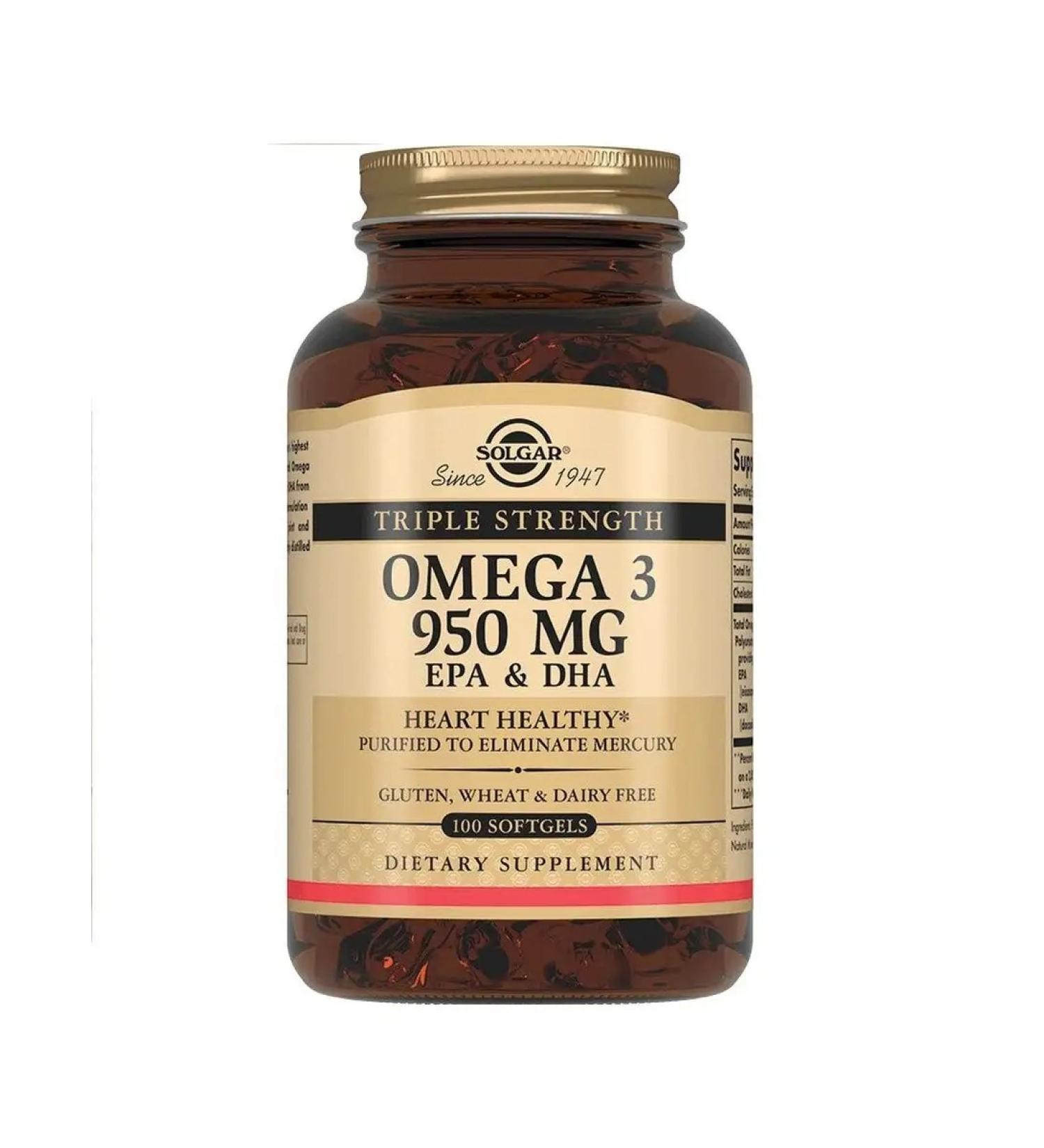 SOLGAR Triple Omega-3 950 mg of EPK and DGK 100 pcs - Buy Online on GoSupps.com