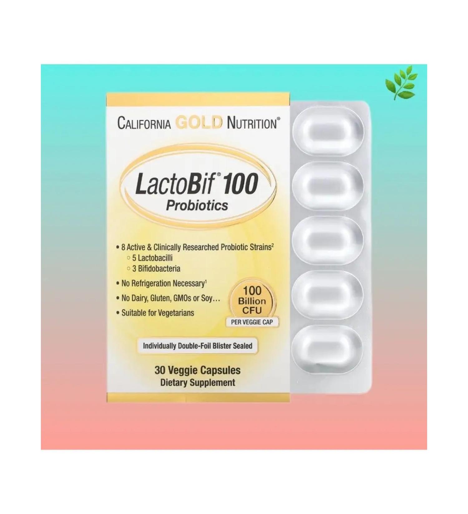 California Gold Nutrition Lactobif 100 probiotics 100 billion 30 capsules