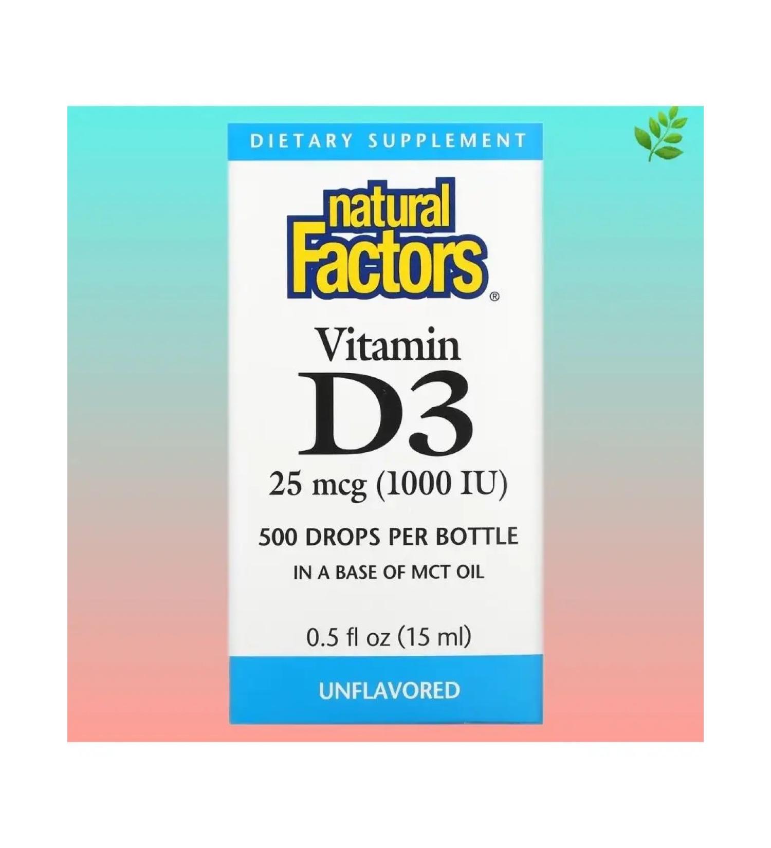 Natural Factors Vitamin D3 in drops without flavorings 1000 IU 15 ml - Buy Online on GoSupps.com