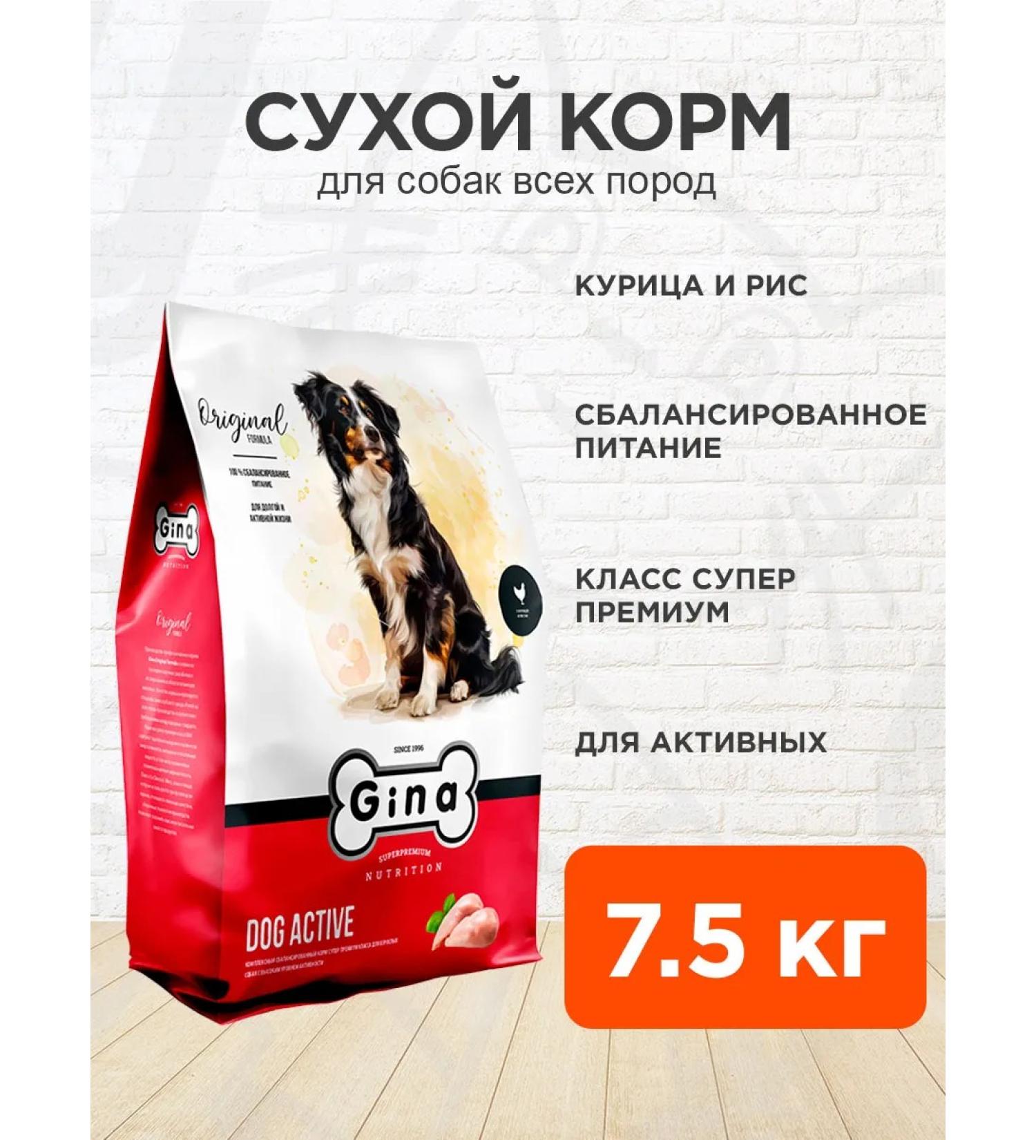 Gina Dry food for active dogs chicken rice 7.5 kg - Buy Online on GoSupps.com