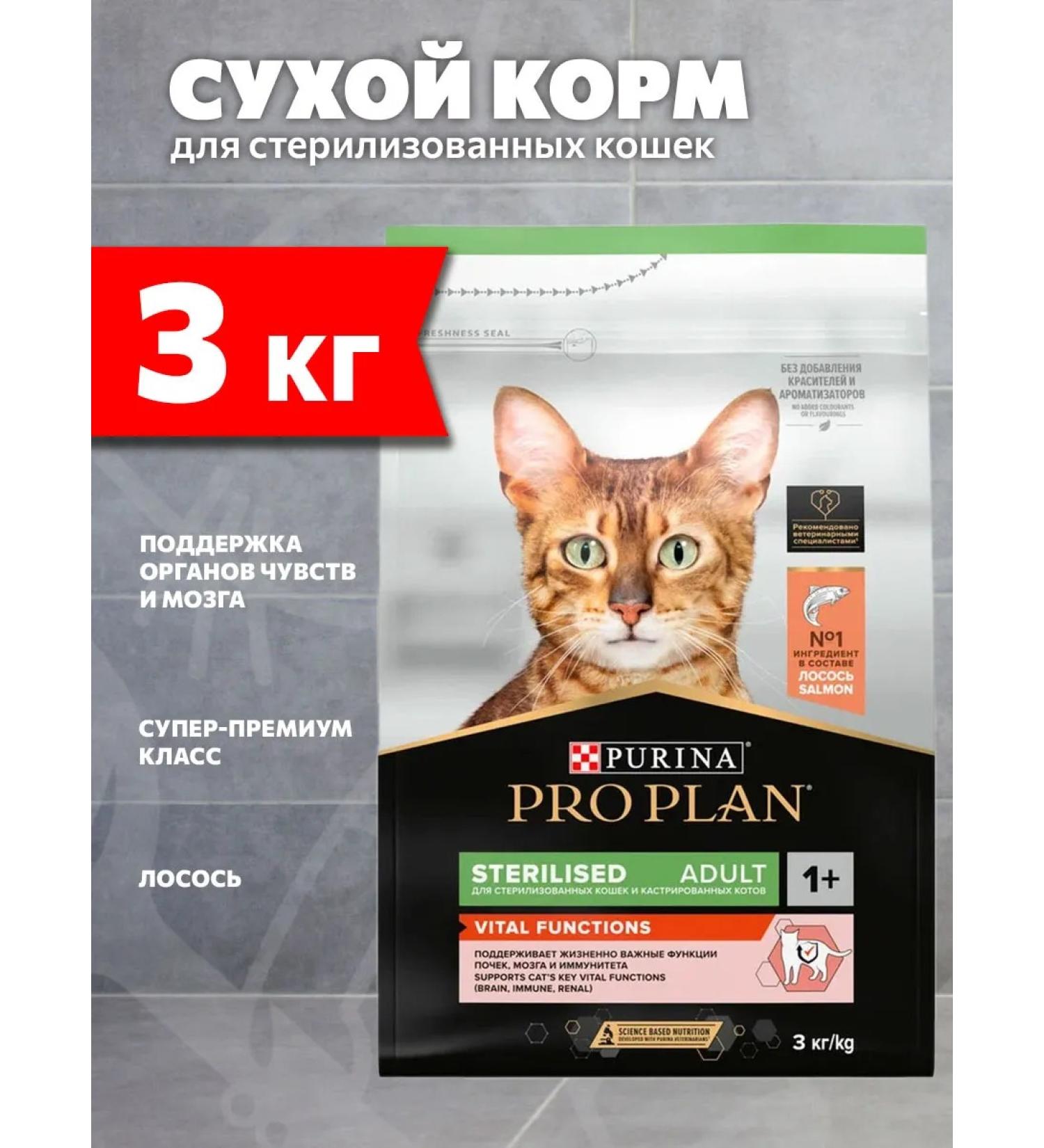 PRO PLAN Dry food for sterilized cats 3 kg salmon - Buy Online on GoSupps.com