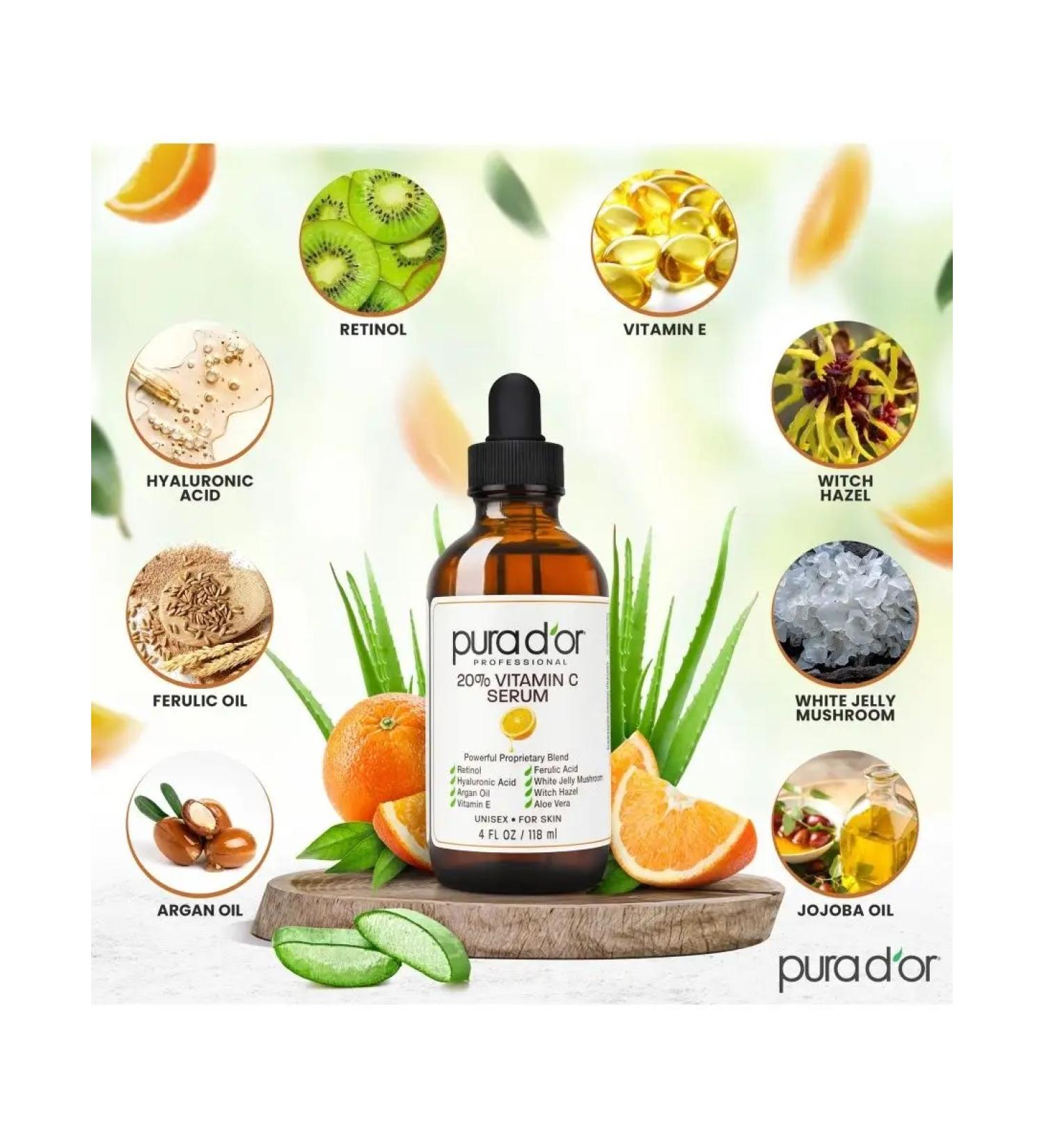 PURA D'OR Professional serum with vitamin C 20% 118 ml - Buy Online on GoSupps.com