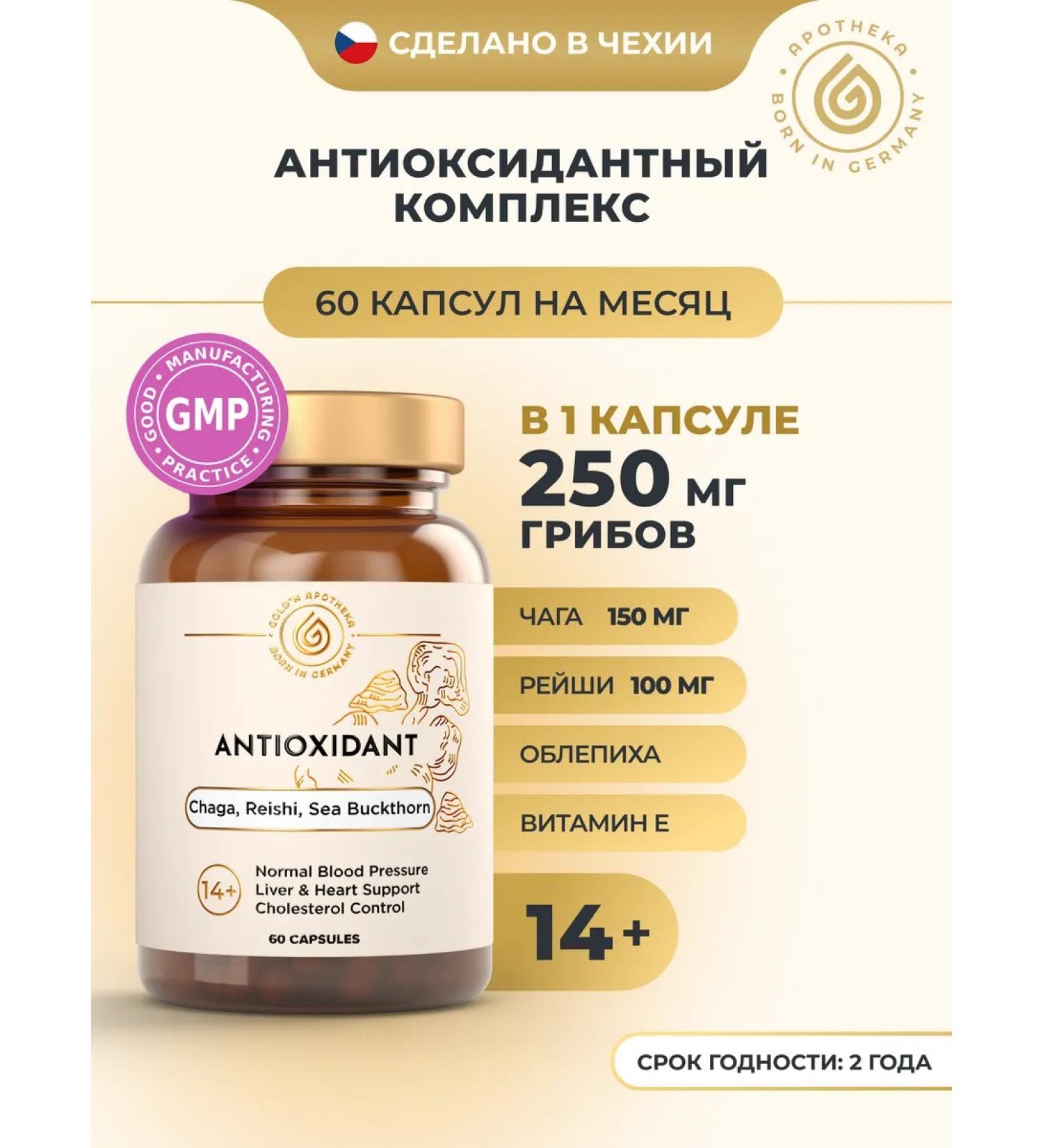 GOLD'N APOTHEKA Chaga Reishi mushrooms antioxidants hepatoprotector 60 capsules - Buy Online on GoSupps.com
