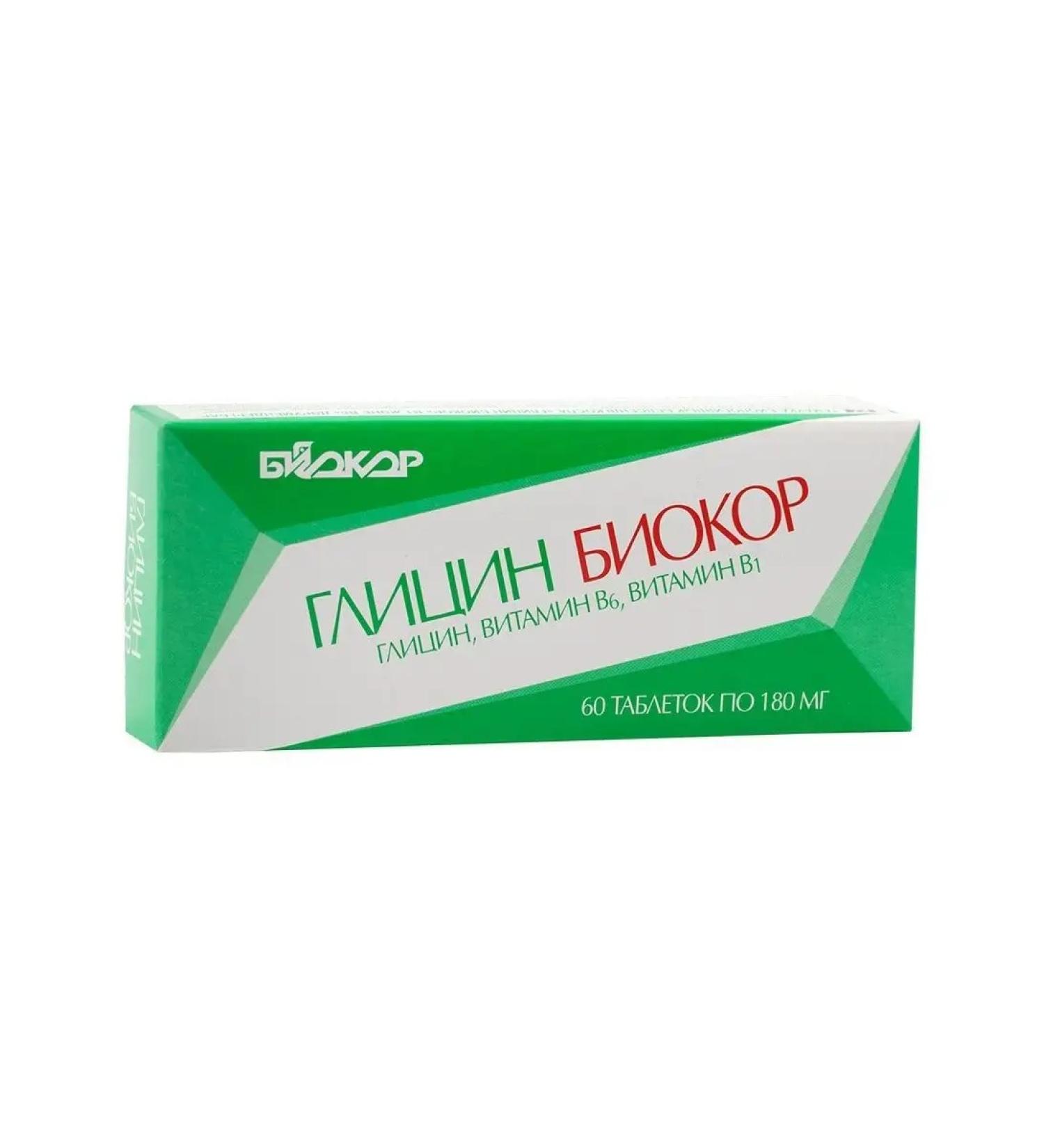 Glycine "Biocor" with vitamins B1 and B6 60 tablets of 180 mg - Buy Online on GoSupps.com