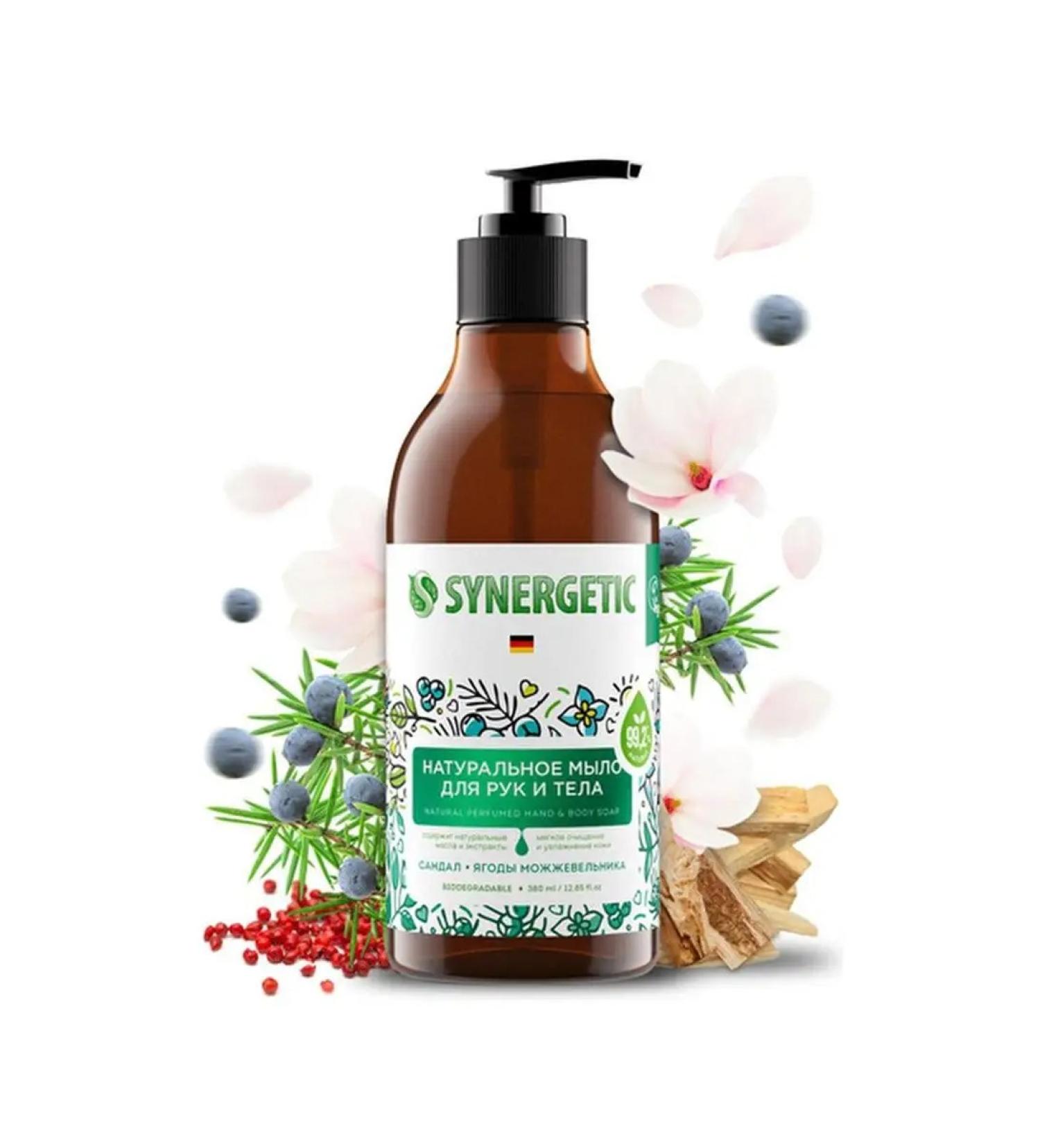 SYNERGETIC Hand and body soap "Sandal and juniper berries" 380 ml - Buy Online on GoSupps.com