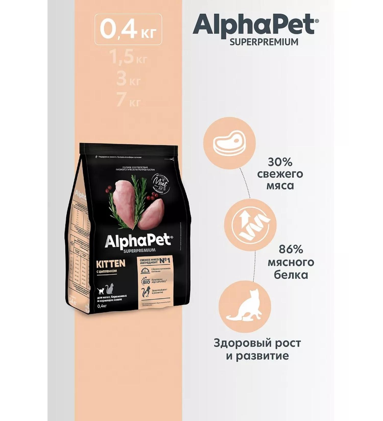 AlphaPet Dry food for kittens of pregnant cats chicken 400g - Buy Online on GoSupps.com