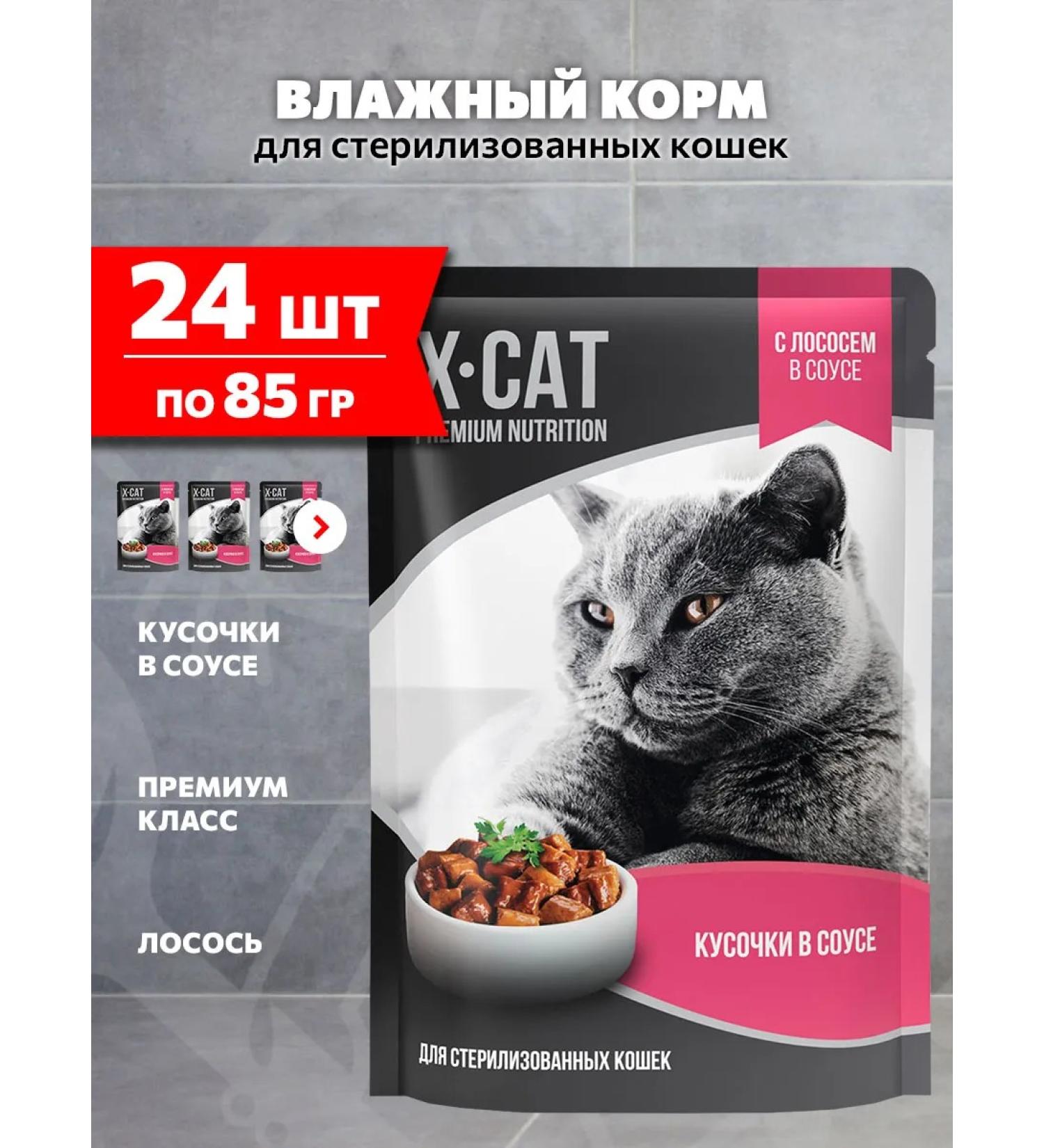 X-CAT Wet food for sterilized cats salmon 85 g 24 pcs - Buy Online on GoSupps.com