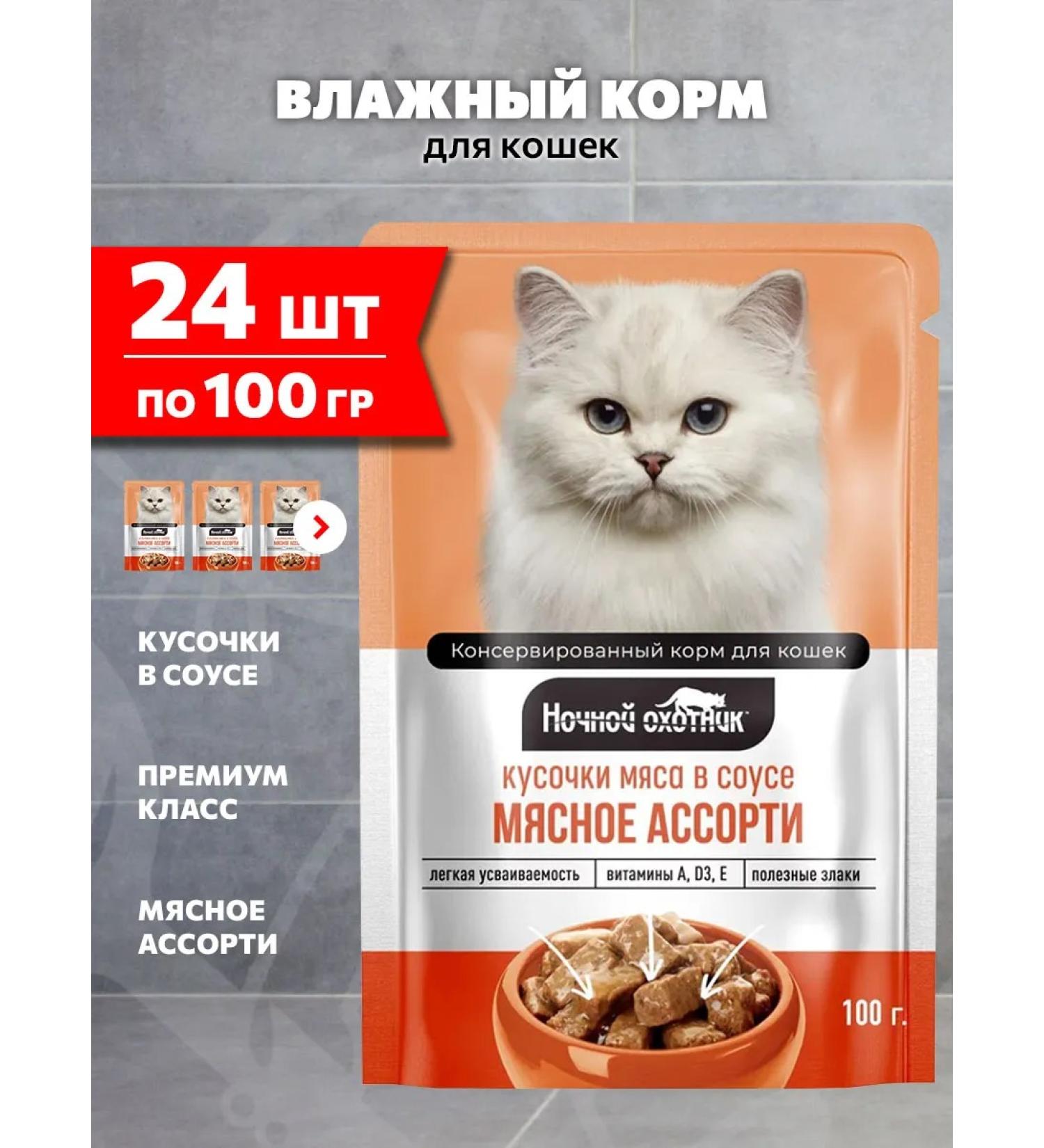Night Hunter Cat food for moist meat assortment in sauce 100 g 24 pcs - Buy Online on GoSupps.com