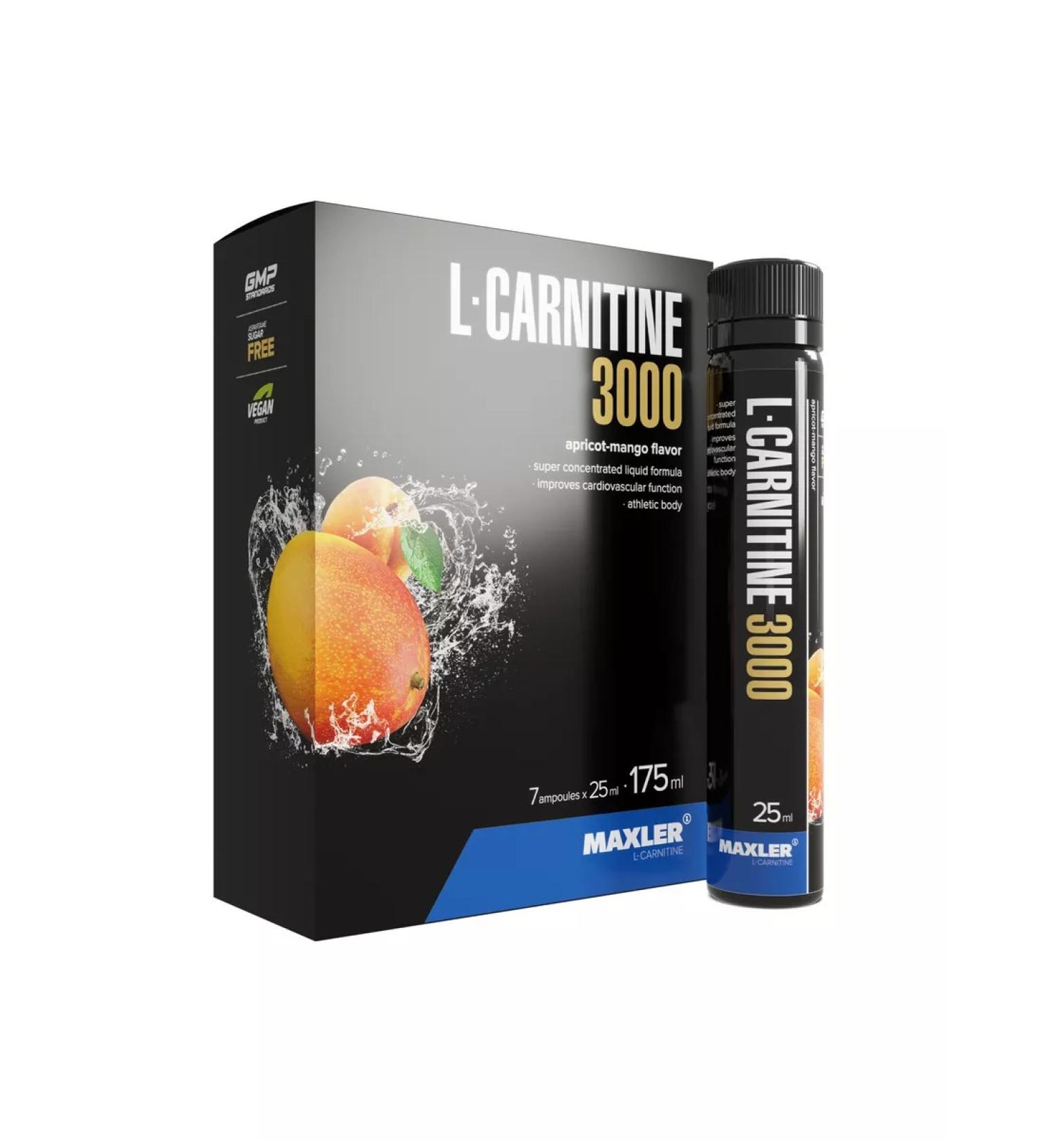 maxler L-carnitin liquid L-Carnitine 3000mg 7x25ml apricot-mango - Buy Online on GoSupps.com