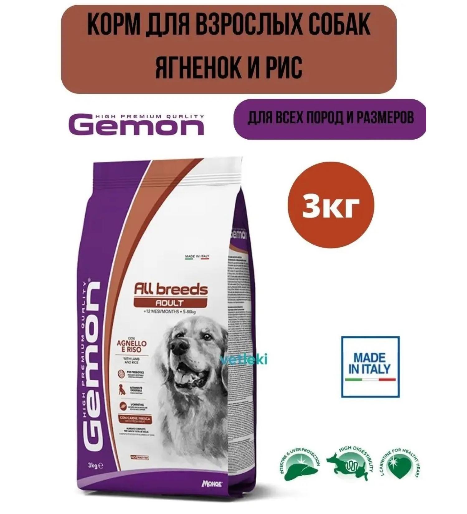 Gemon Feed for dogs of all breeds with lamb and rice 3kg - Buy Online on GoSupps.com