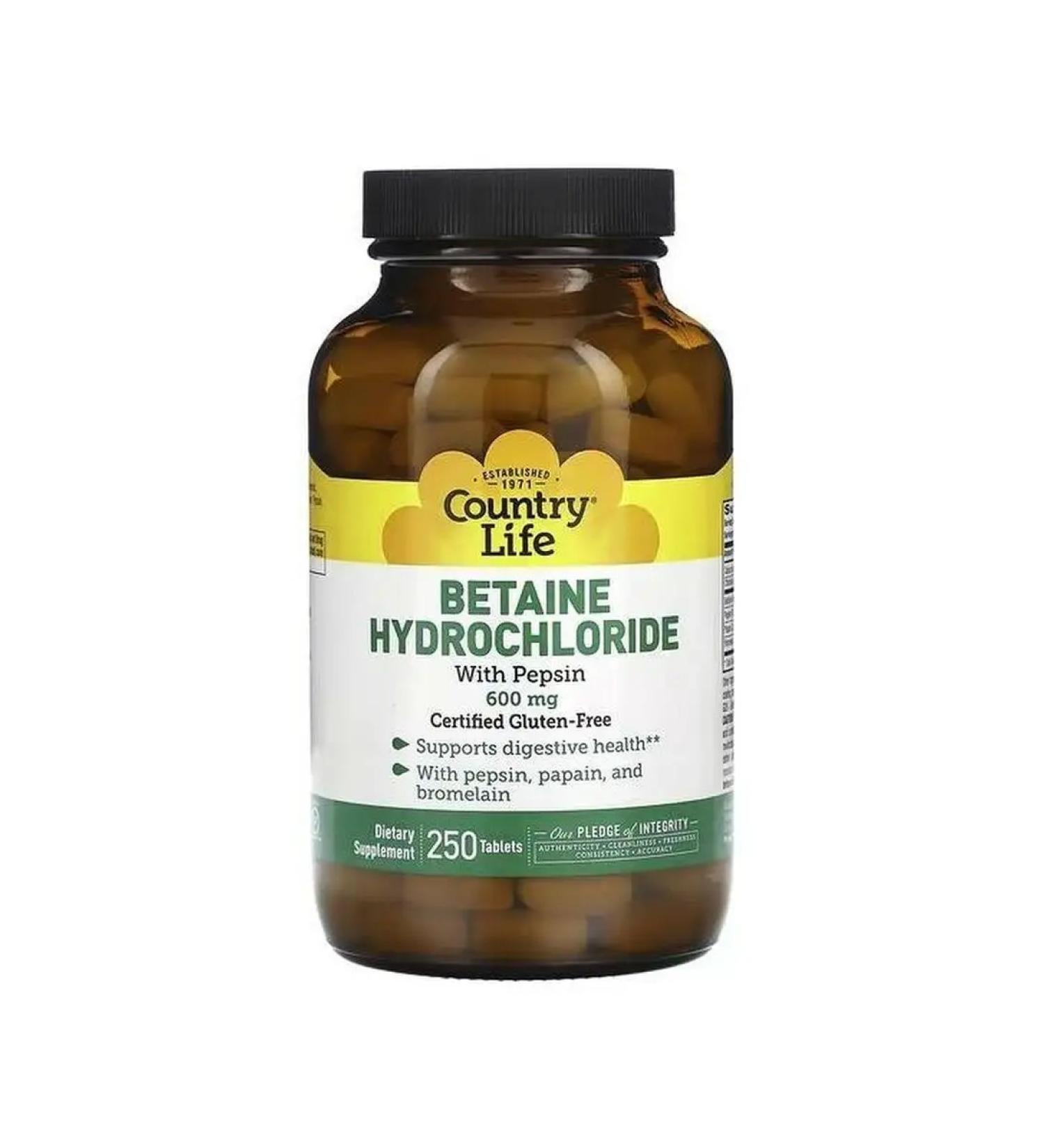 Country Life Hydrochloridbetaine with Pepsin 250 pcs