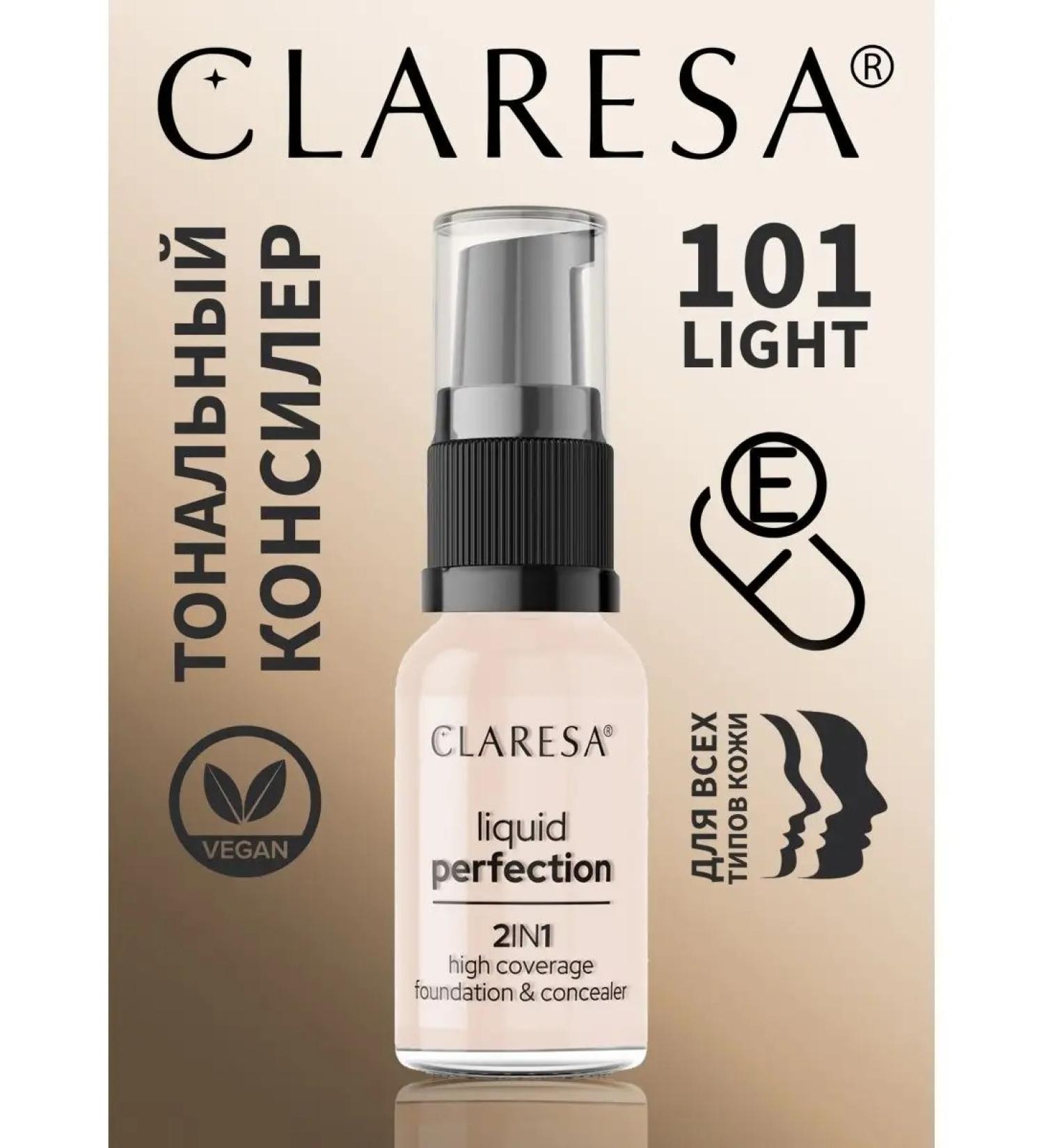 CLARESA Tonal base and concealer Liquid Perfect 2B1 No. 101 Light - Buy Online on GoSupps.com