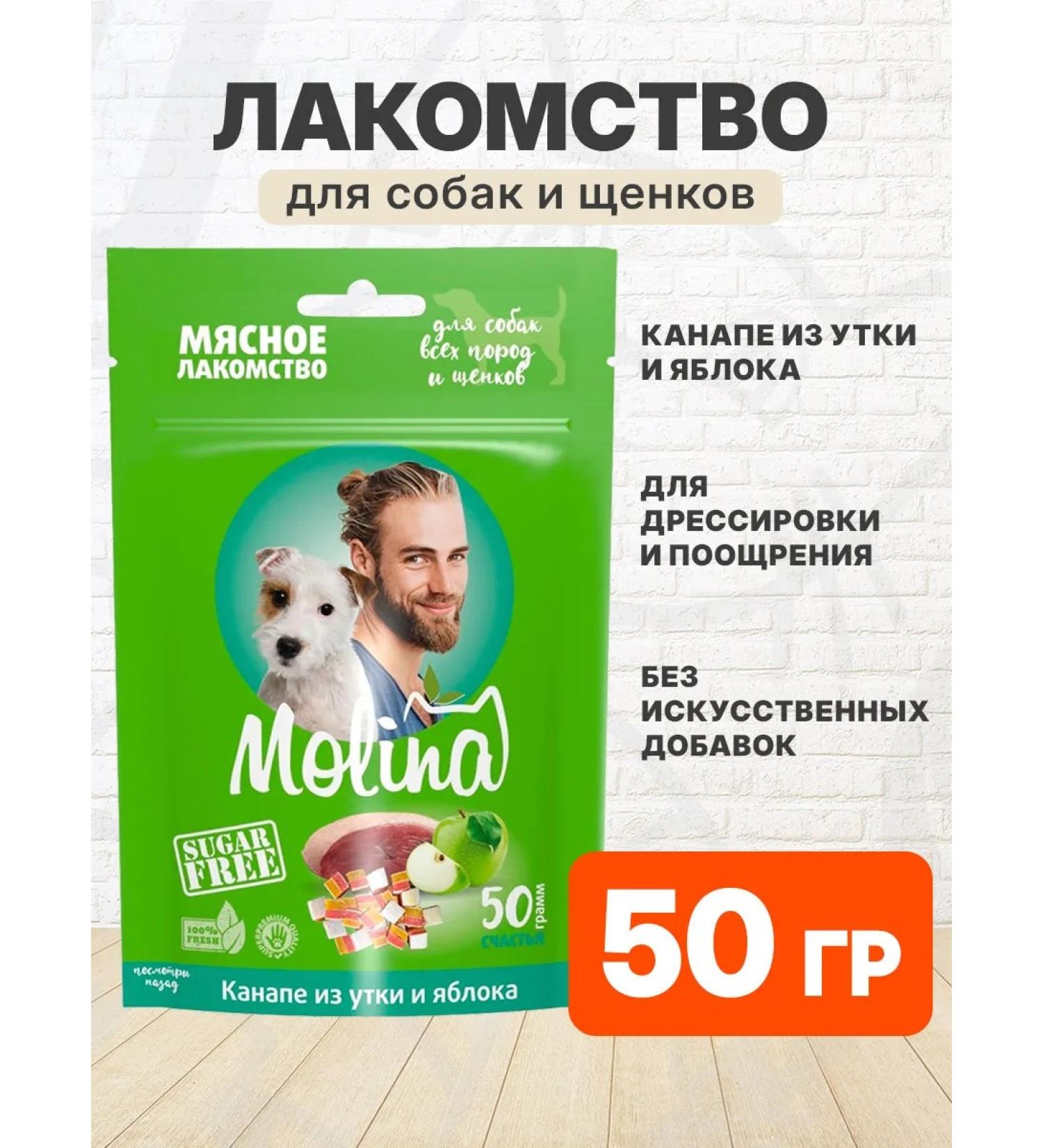 MOLINA Treat canapes for dogs and puppies duck apple 50 g - Buy Online on GoSupps.com