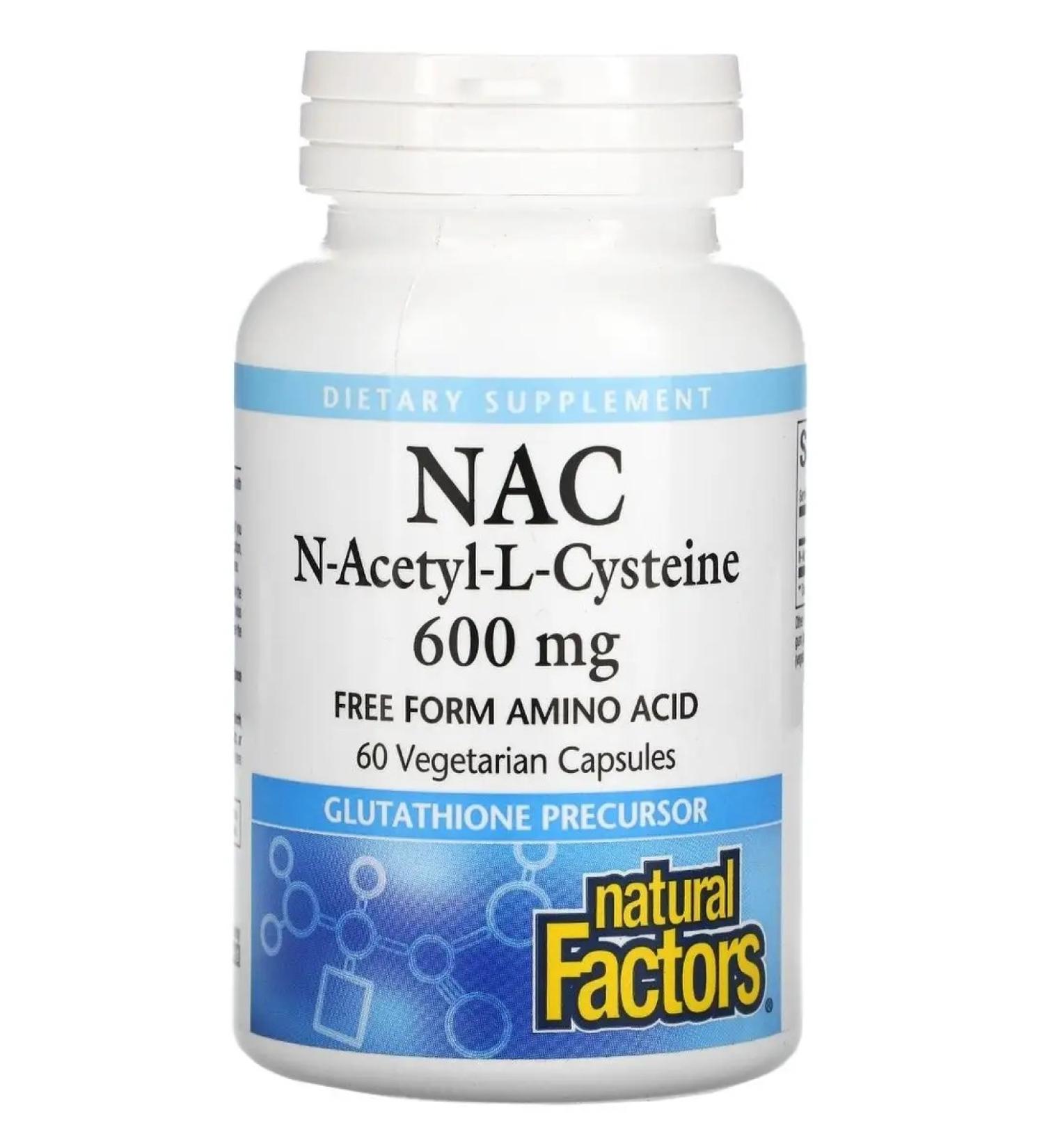 Natural Factors NAC n-acetyl-l cysteine 600 mg 60-Vegetarian capsules - Buy Online on GoSupps.com