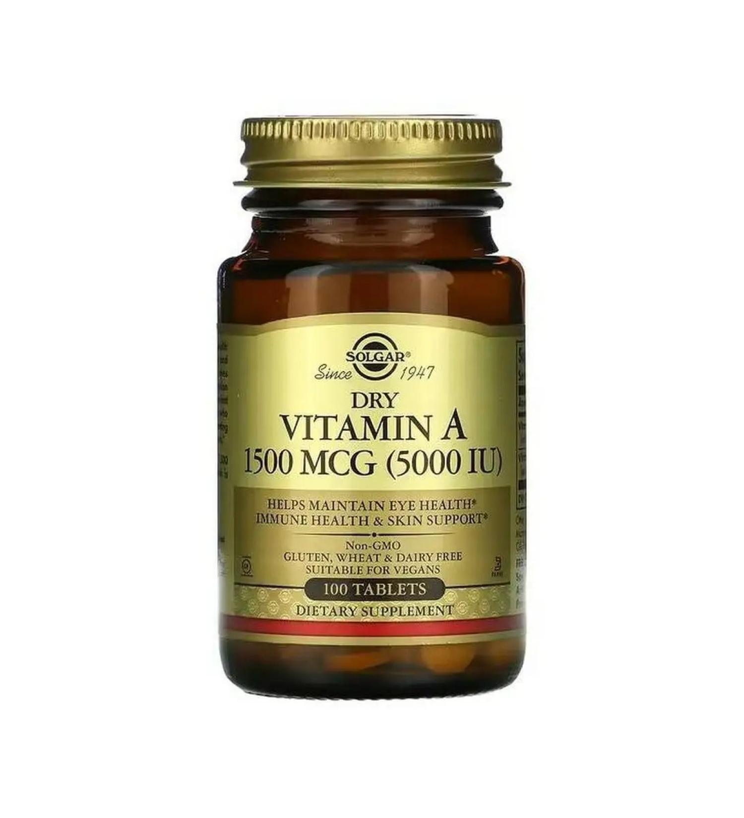 SOLGAR Vitamin A 1500 mcg (5000 IU) 100 tablets