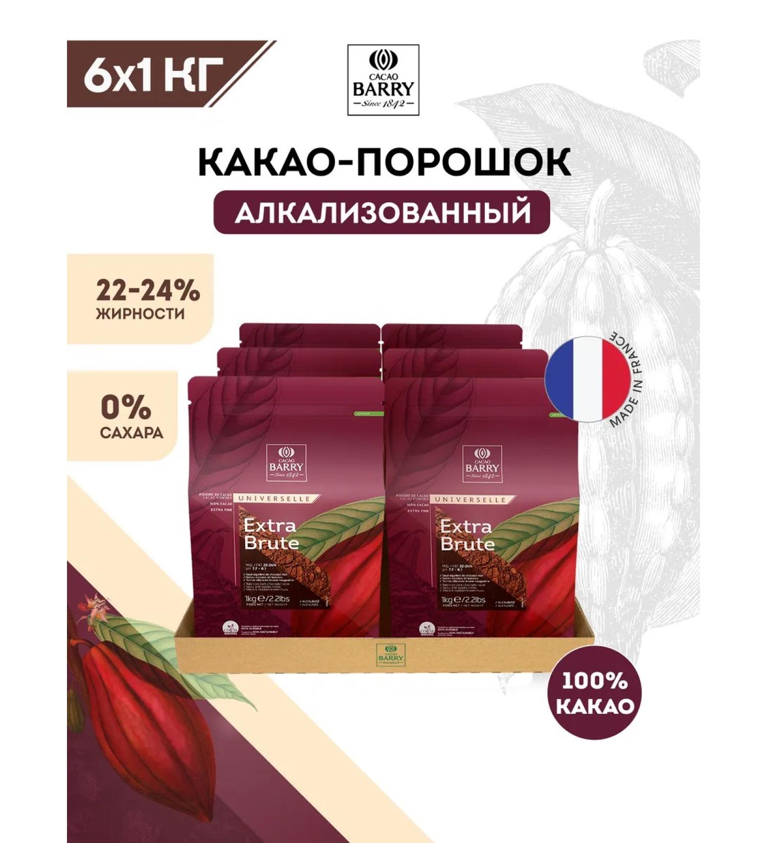 Cacao Barry Cocoa Powder Alcalized Extra Brute (6*1 kg) - Buy Online on GoSupps.com