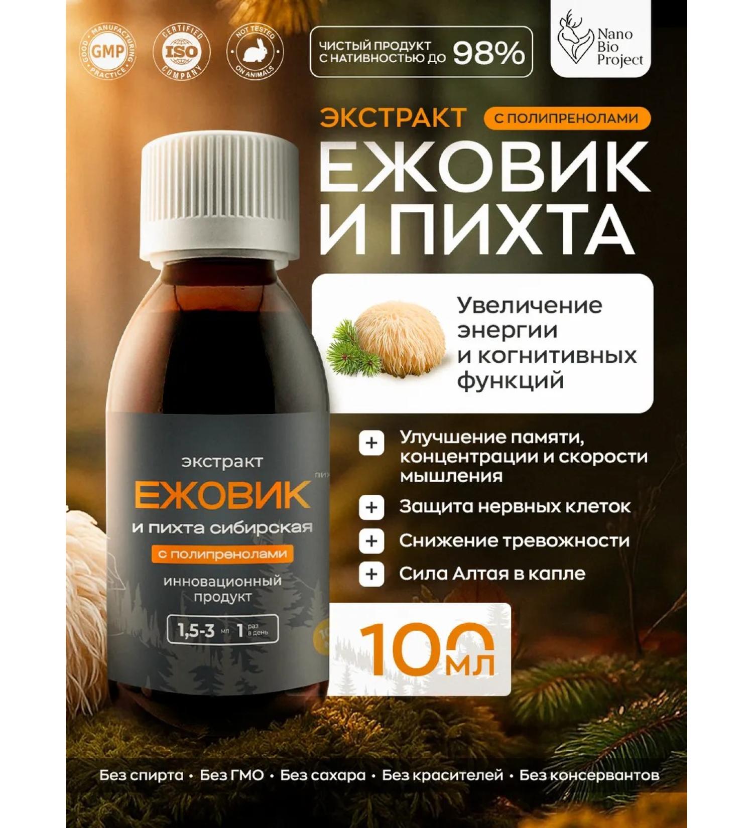 NanoBioProject Siberian fir extract and a hedgehog with polyprenols 100ml - Buy Online on GoSupps.com