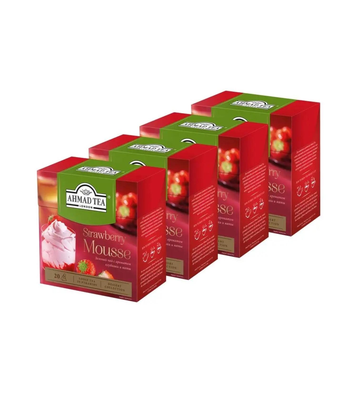 Ahmad Tea Tea in pyramids green strawberry mousse 20 bags x 4pcs - Buy Online on GoSupps.com
