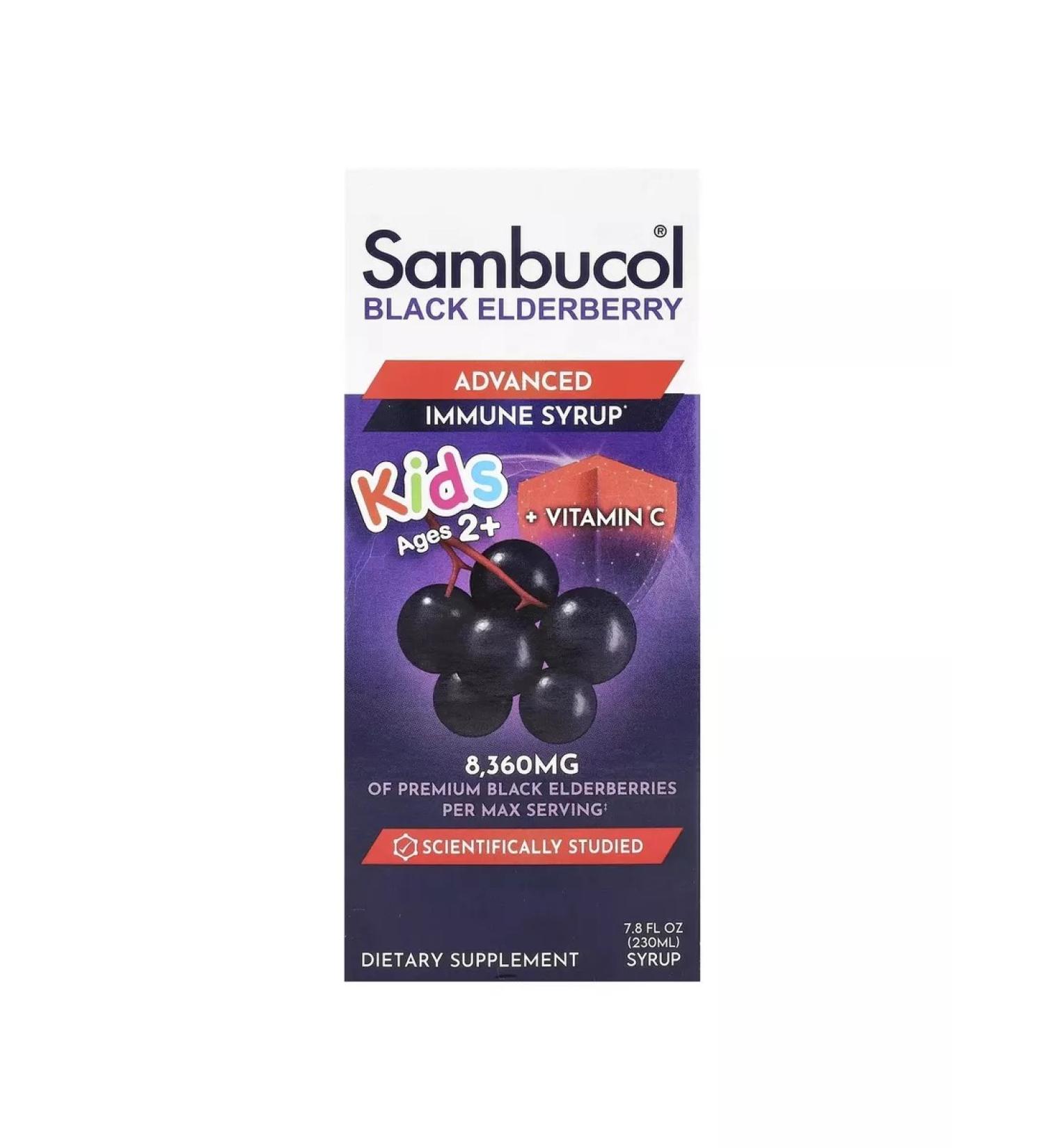 Sambucol Black elderberry syrup for children berry aroma 230 ml - Buy Online on GoSupps.com