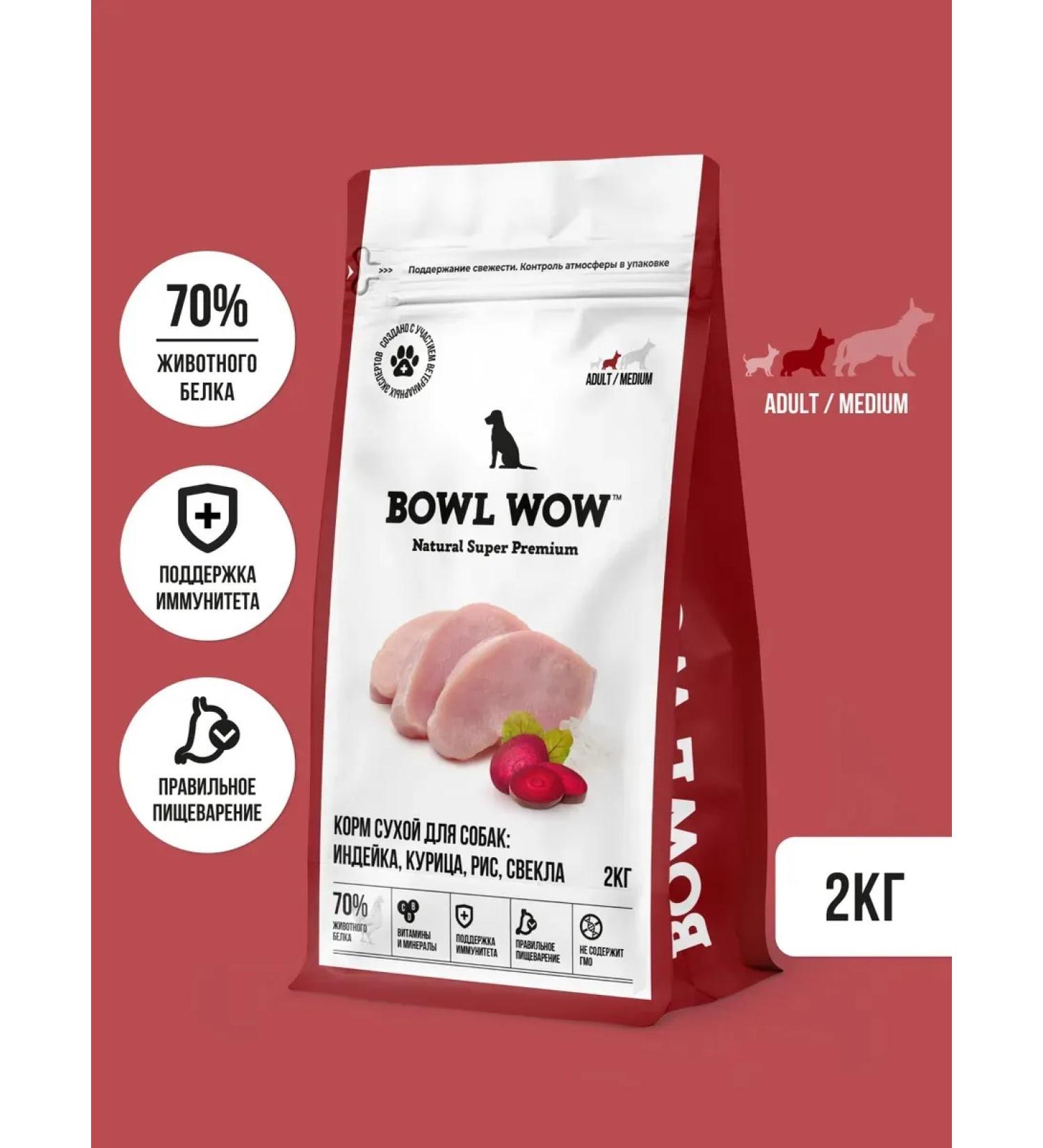 BOWL WOW Dry food for medium dogs turkey chicken rice - 2 kg - Buy Online on GoSupps.com