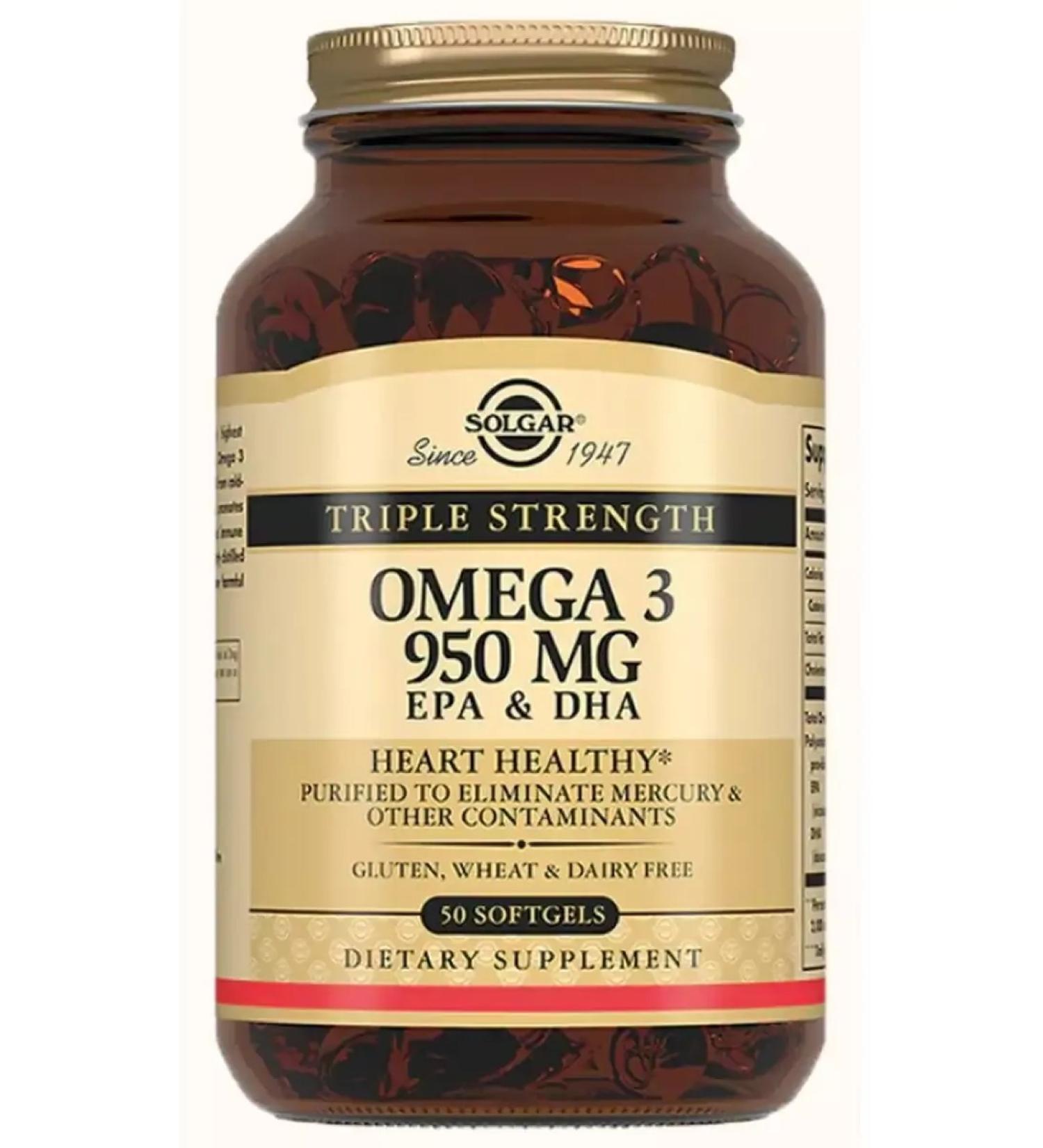 SOLGAR Omega-3 950 mg EPK and DGK 50 caps. Capsules of fish oil