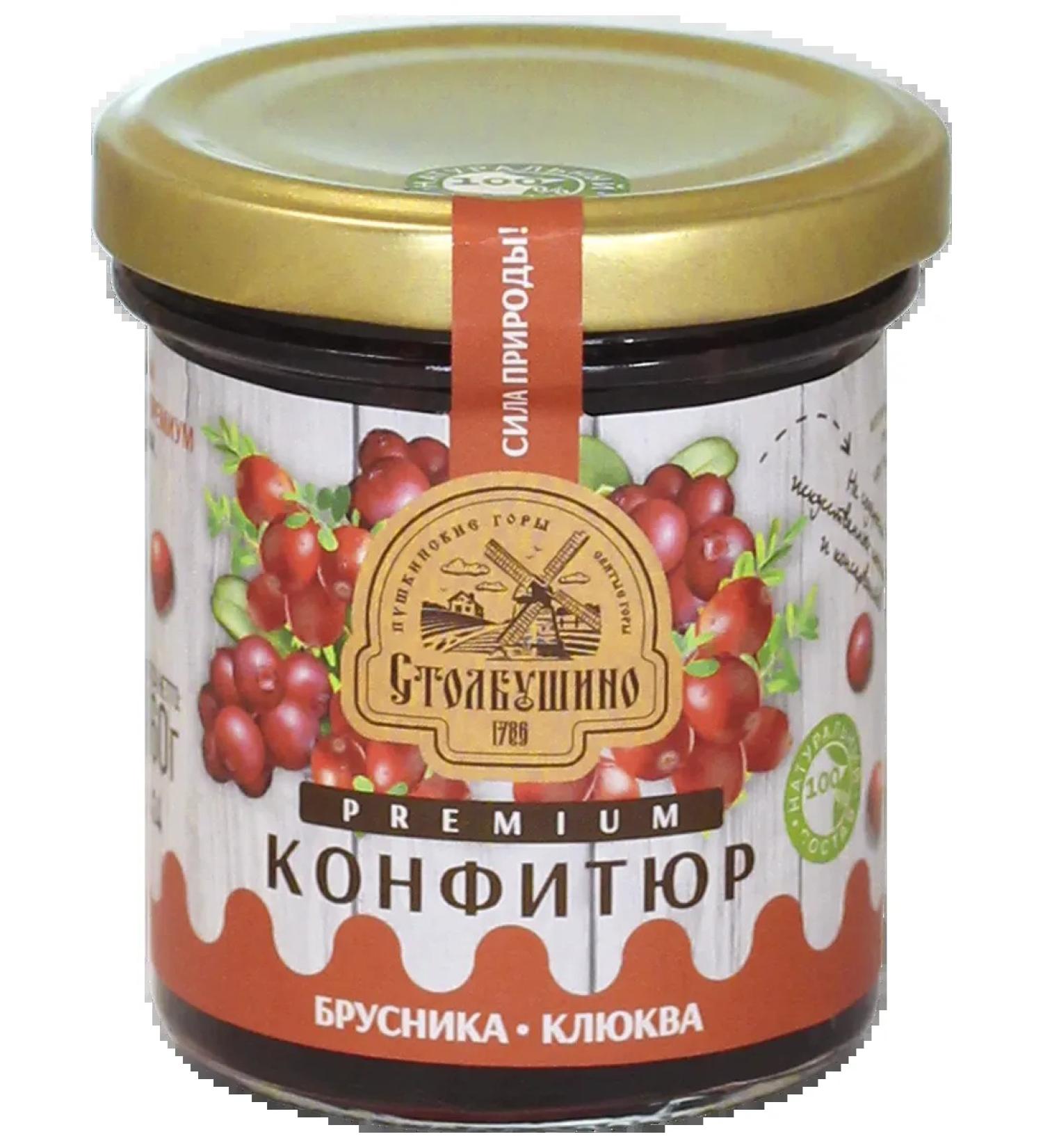 Stolbushino Premium confiture sterilized. Lingonberry - cranberries 160g