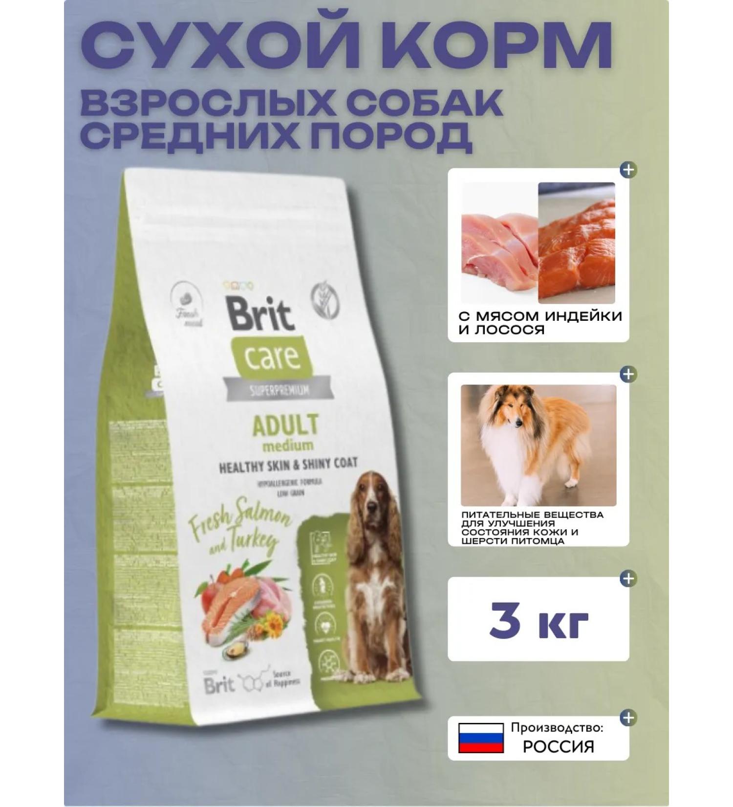 Brit Care Dog food for dogs salmon and turkey healthy wool 3 kg - Buy Online on GoSupps.com