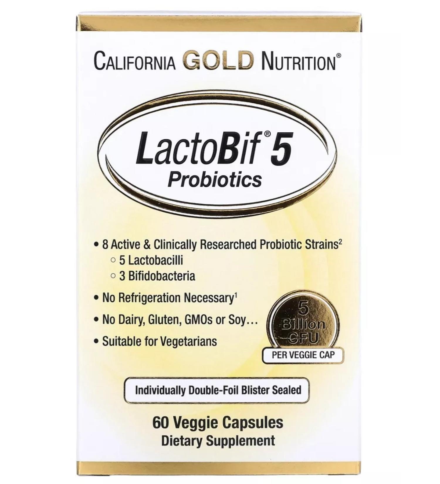 California Gold Nutrition Lactobif 5 probiotics 5mld 60 capsules