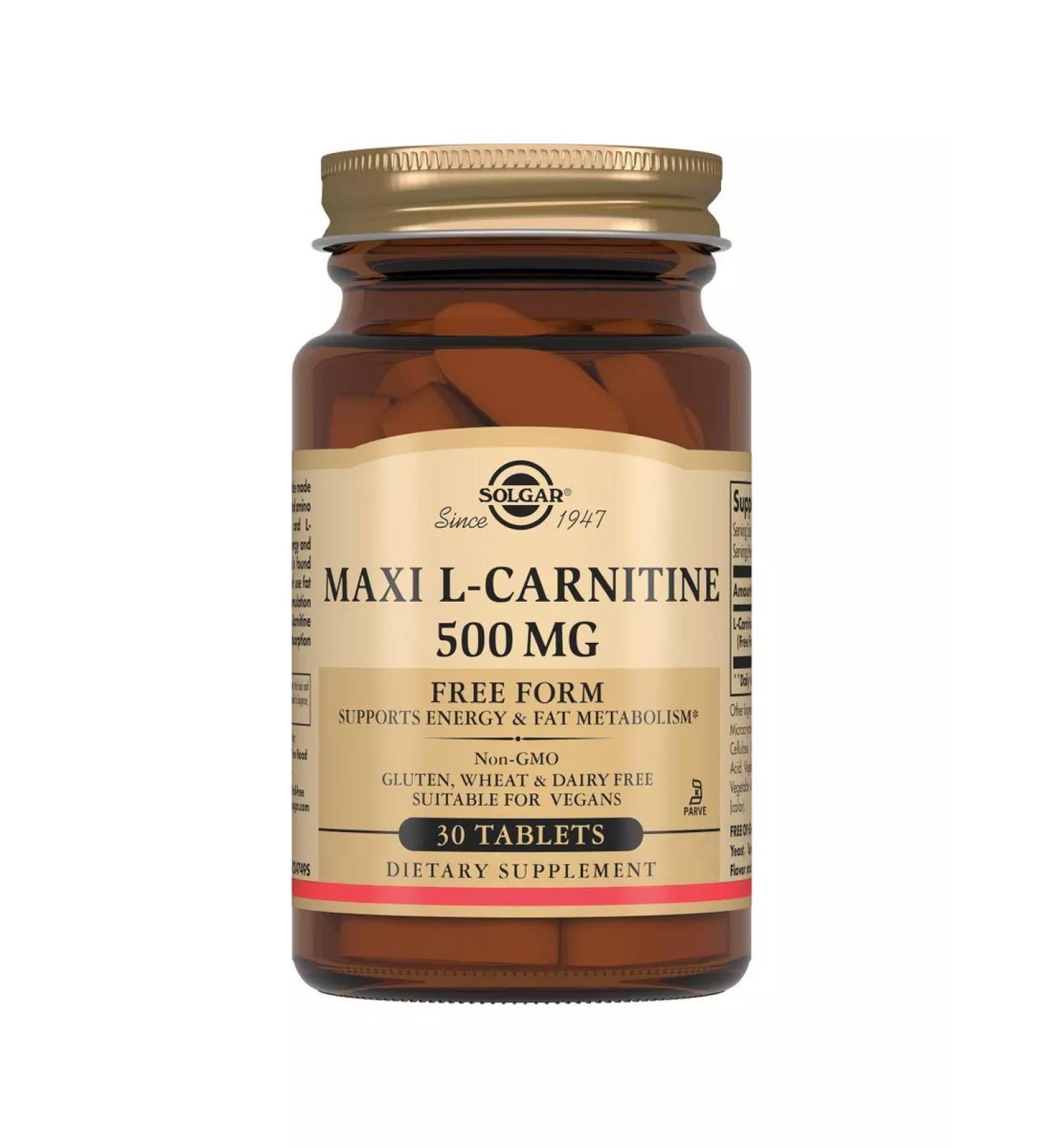 SOLGAR L-carnitine maxi 500mg tablets 30 pieces - Buy Online on GoSupps.com
