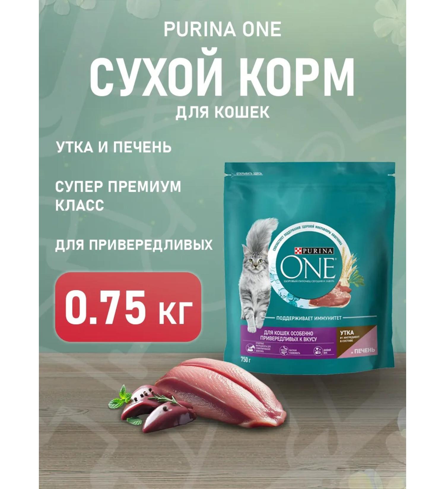 PURINA ONE Dry food for fastidious cats duck liver 0.75 kg - Buy Online on GoSupps.com