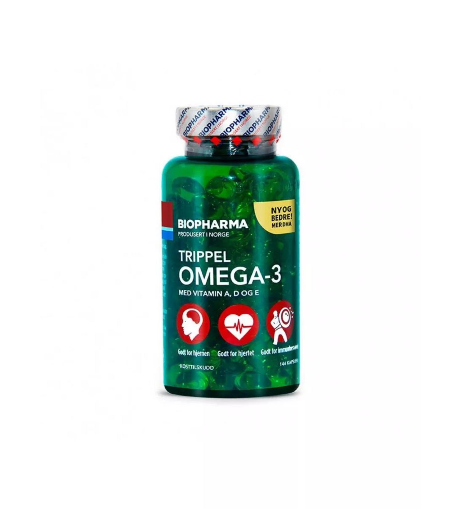 Biopharma Omega 3 from Norway Trippel vitamins A D3 and E 144 capsules