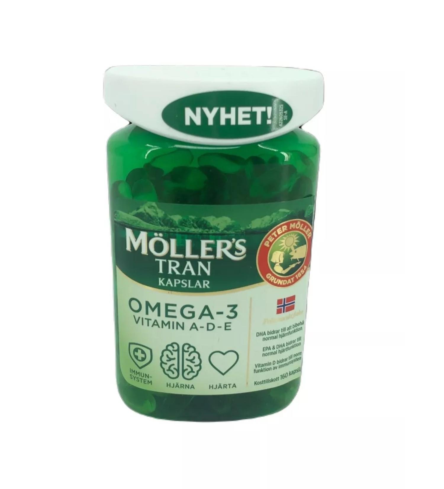 Moller Melller Tran Kapslar Omega-3 Vitamins A D E 160 capsules
