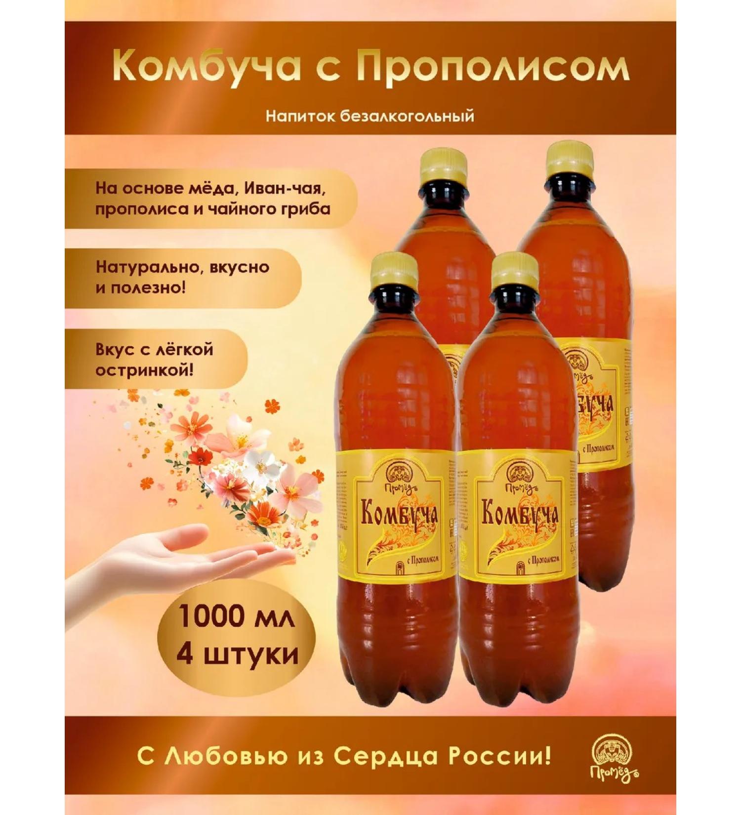 Promyod Combuche with propolis live tea mushroom set 4 pcs 1 liter - Buy Online on GoSupps.com