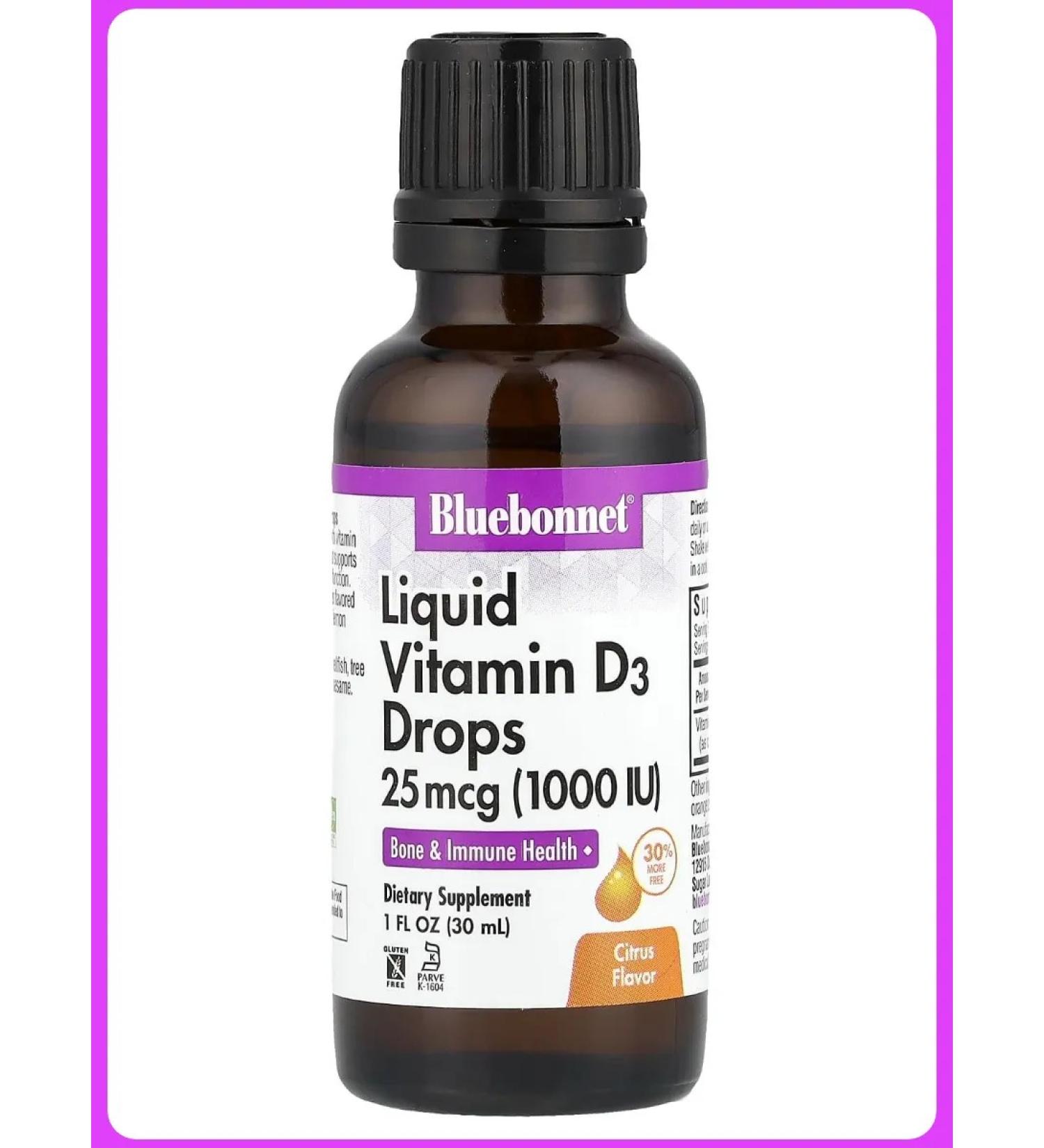 Bluebonnet Nutrition Vitamin D3 in drops citrus taste 1000 IU 30 ml - Buy Online on GoSupps.com