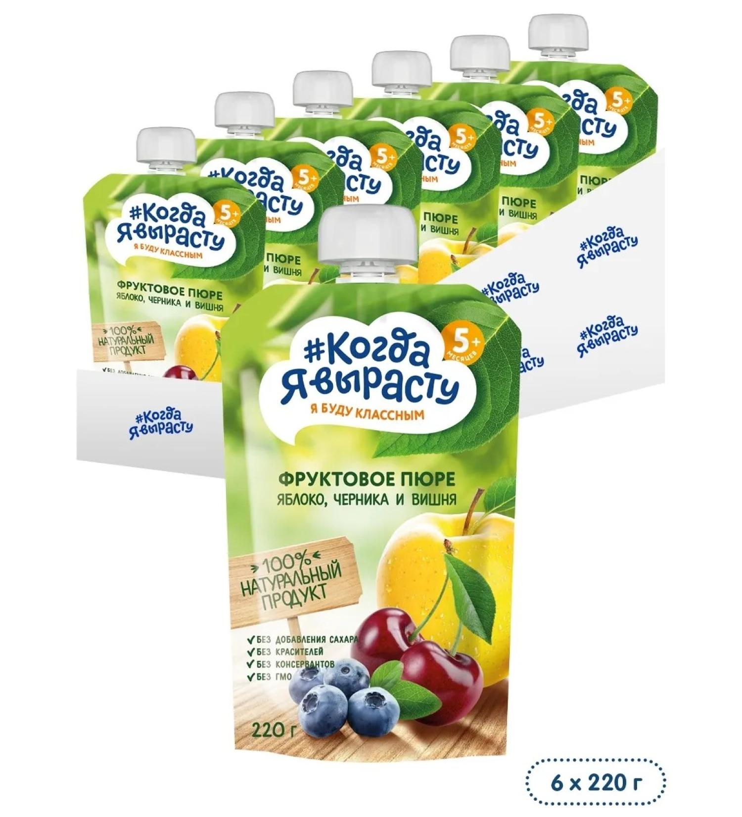 When I grow up Mask apple blueberries cherry from 5 months 220 g x 6 pcs