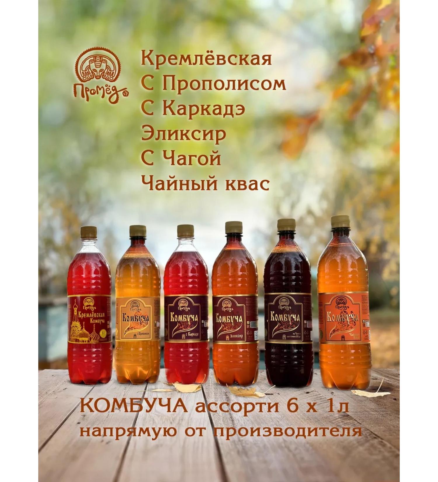 Promyod Combuche Live tea mushroom drink assortment 6 pcs 1 liter - Buy Online on GoSupps.com