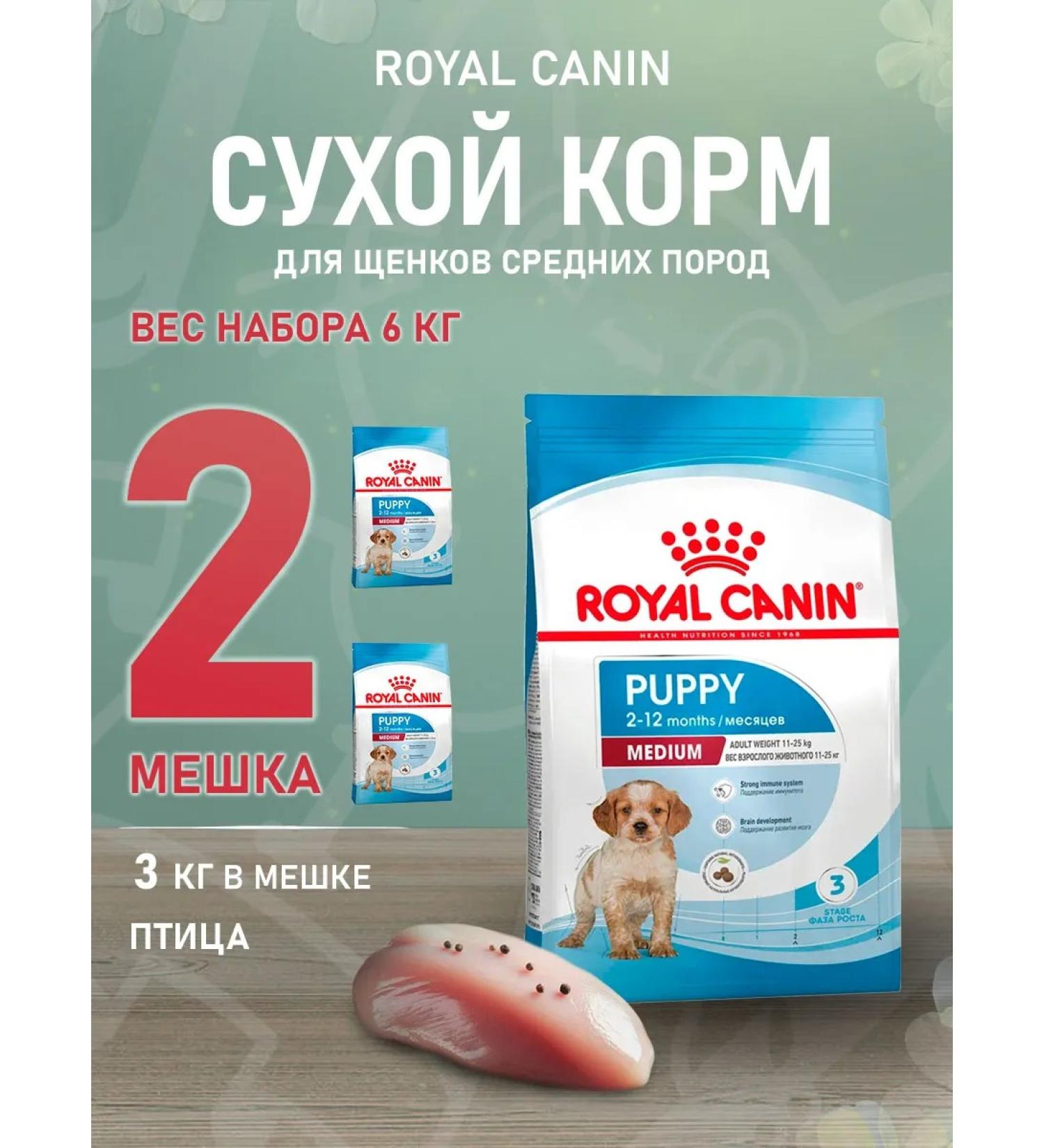 ROYAL CANIN Dry Medium Puppy for Medium Builds 3 kg 2 pcs - Buy Online on GoSupps.com