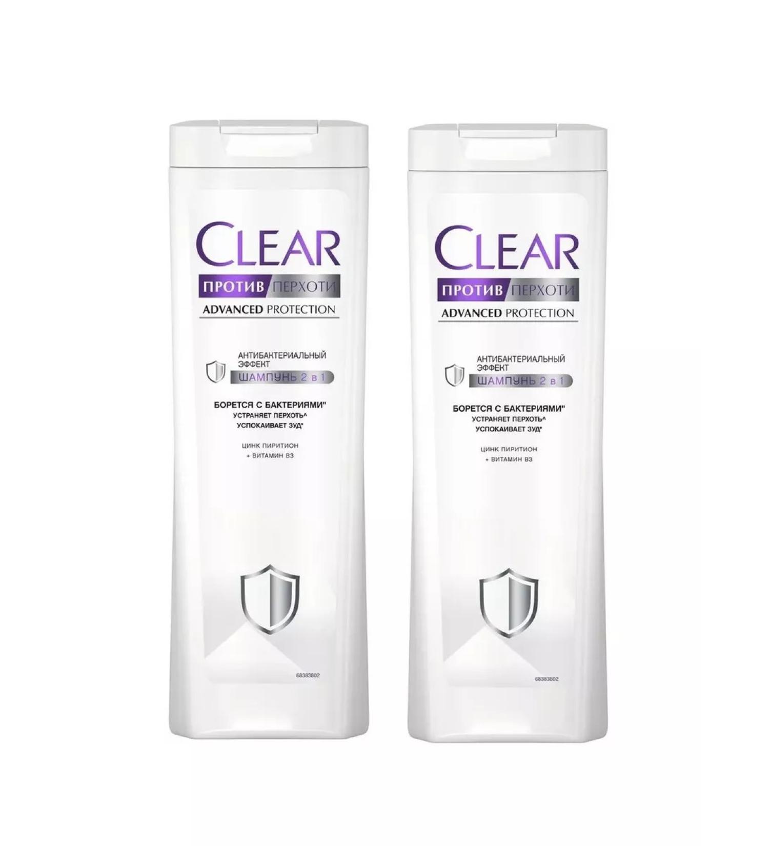 clear Shampoo against dandruff 2 in 1 antibacter. Effect 380ml 2pcs